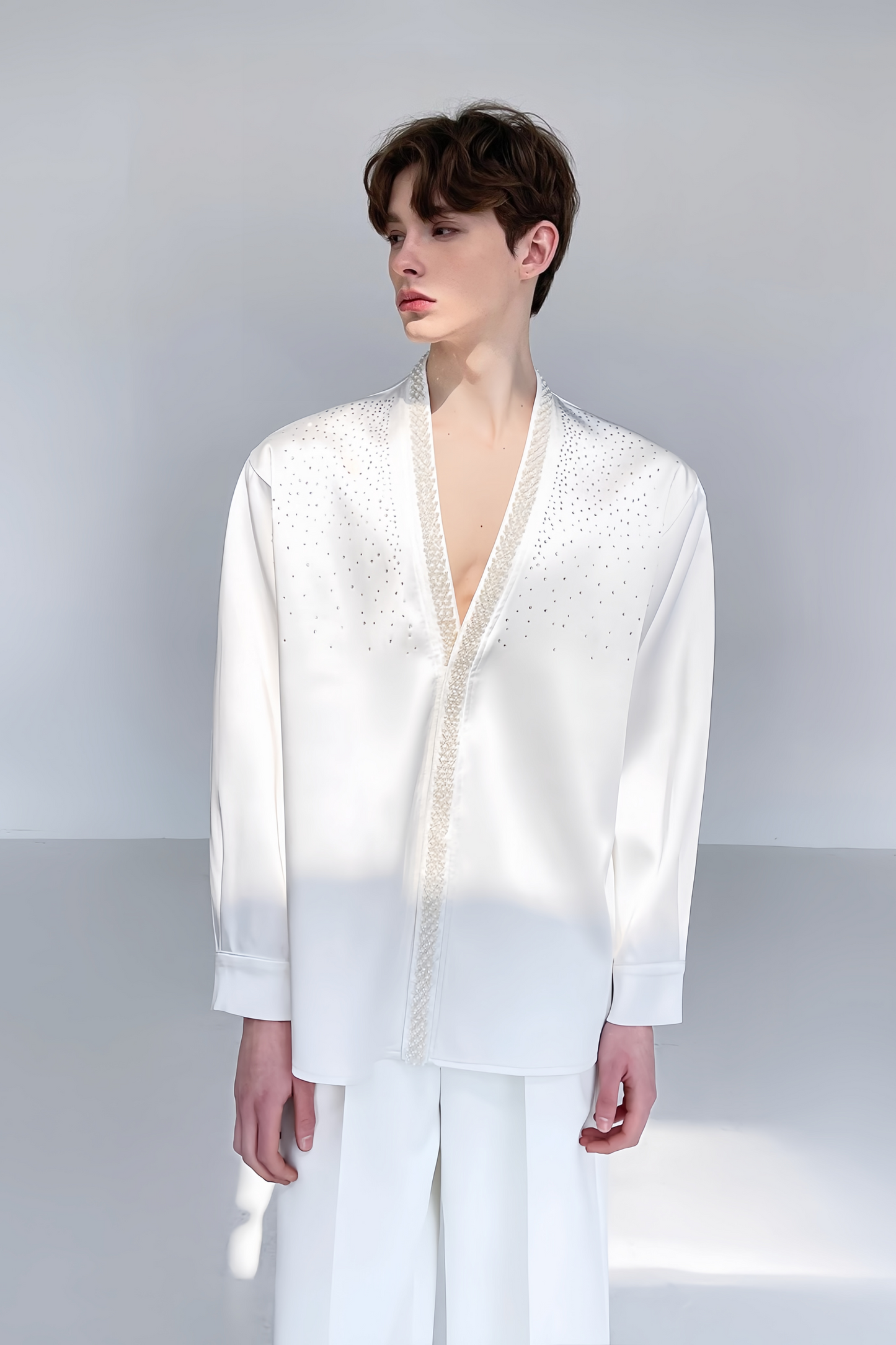 Mohamed white crystal-embellishment shirt