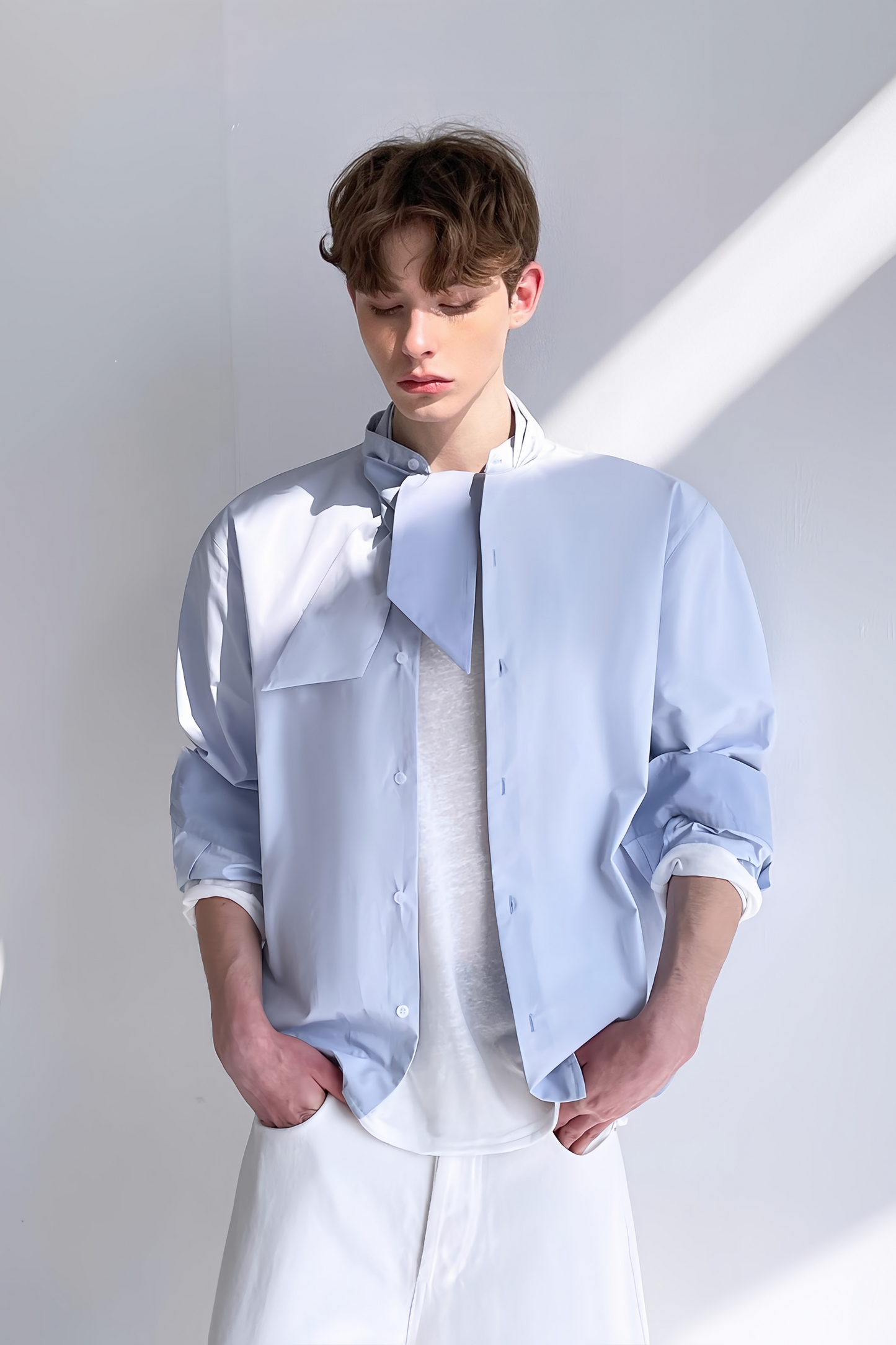 Samuel blue tie-strap collar shirt