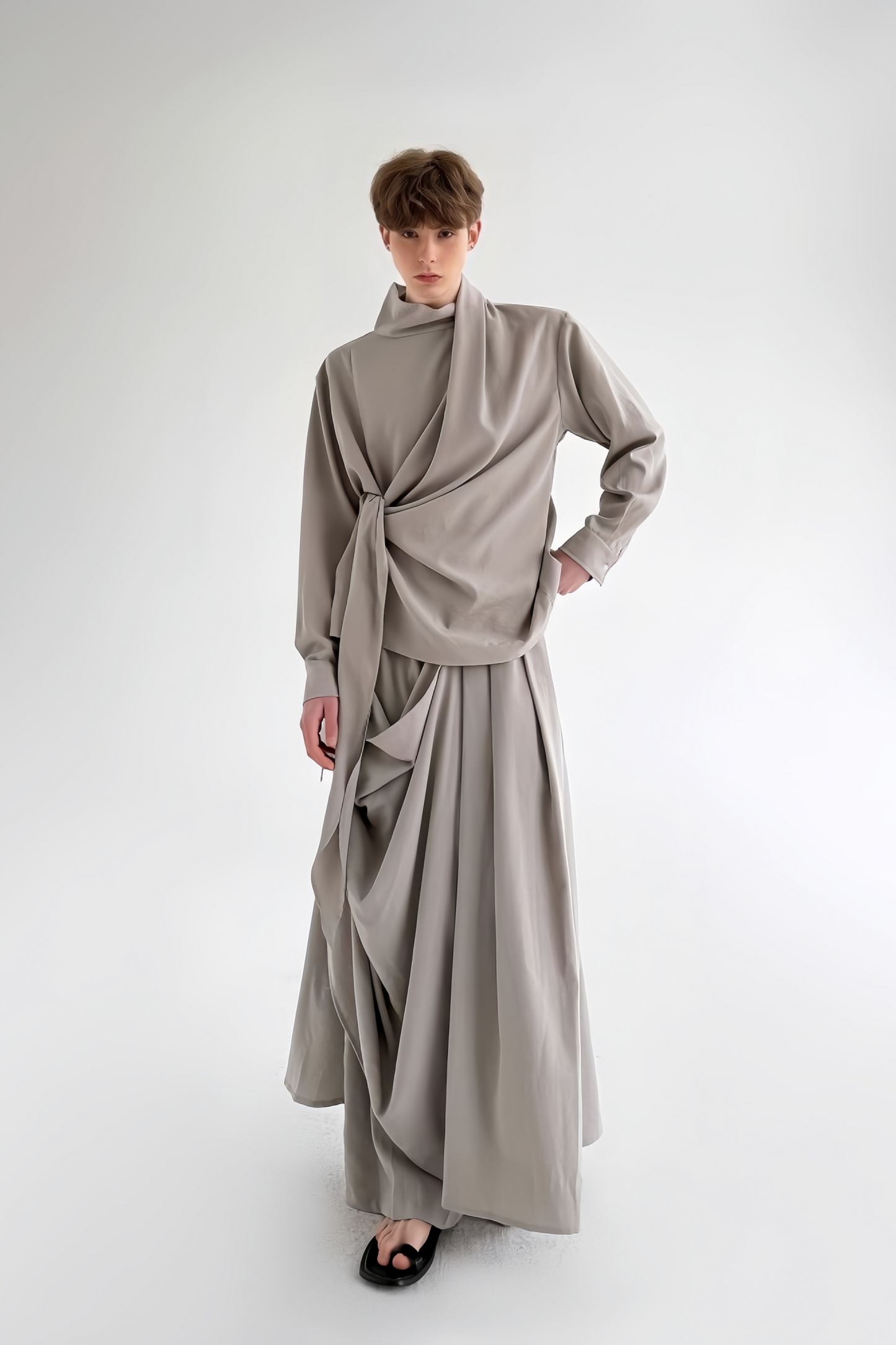 Nolan gray layered-silhouette draped trousers