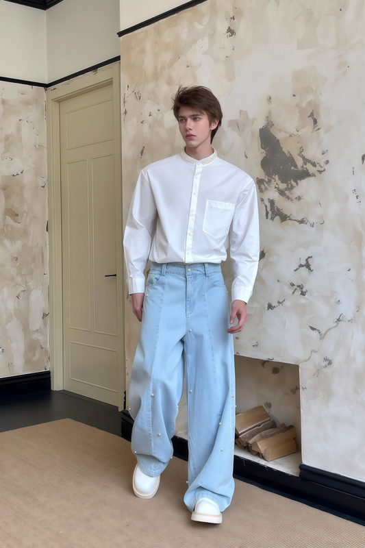 Adrian white faux-pearl embellished shirt