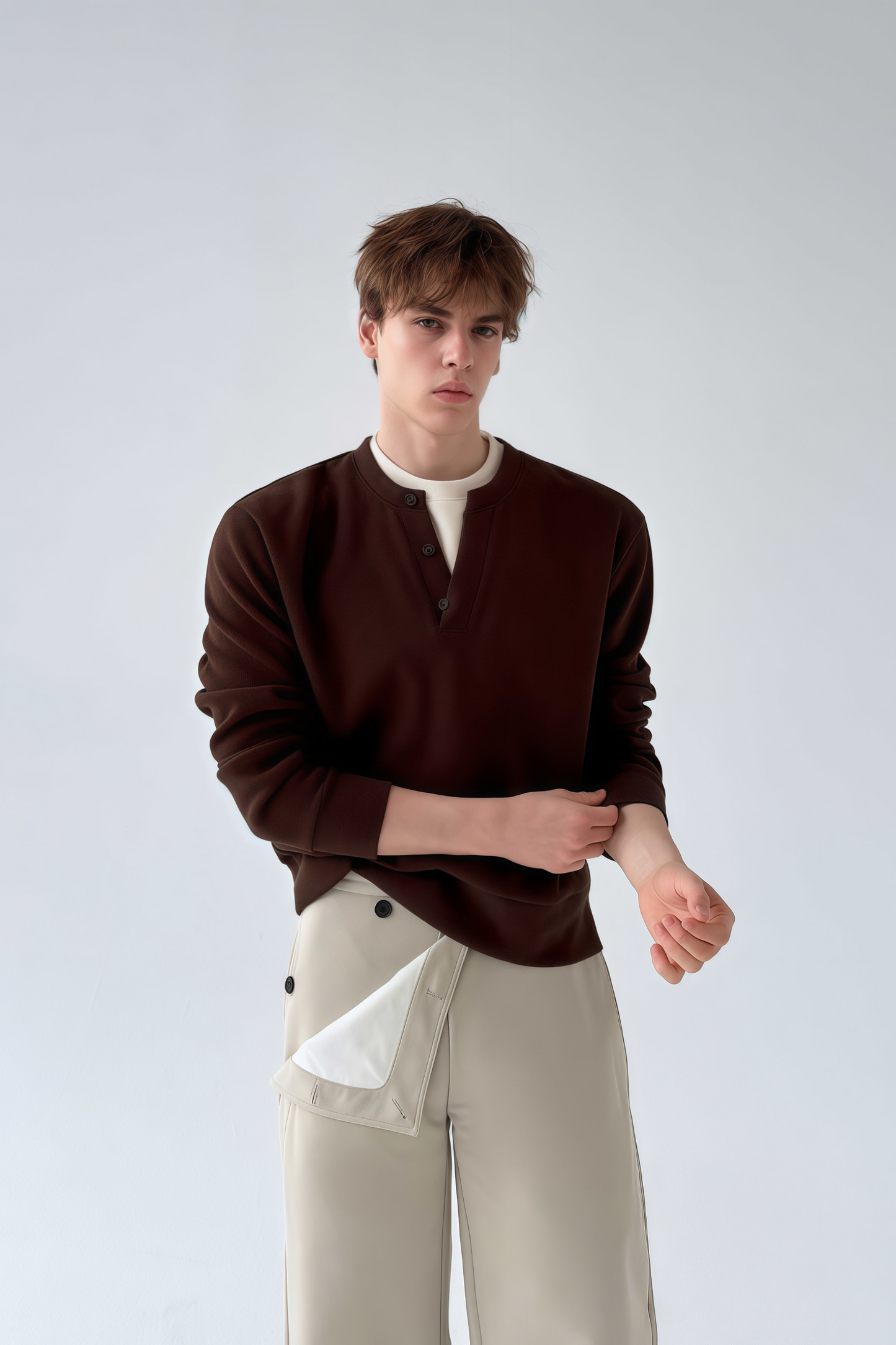 Théo brown mock two-piece sweatshirt