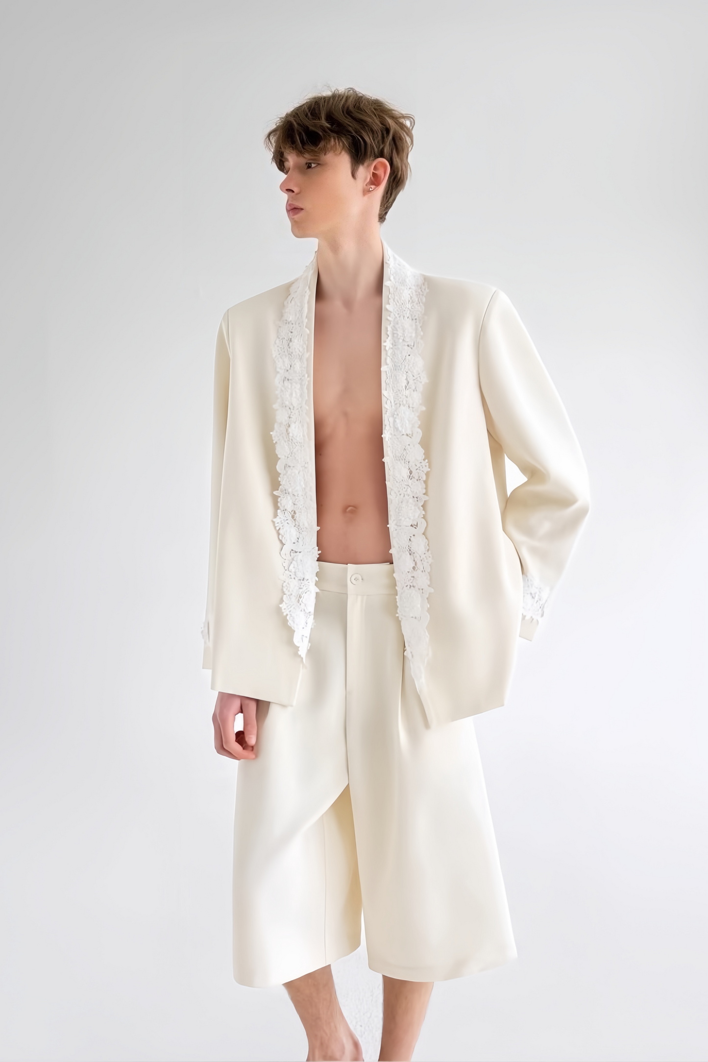 Mats white floral-appliqué jacket