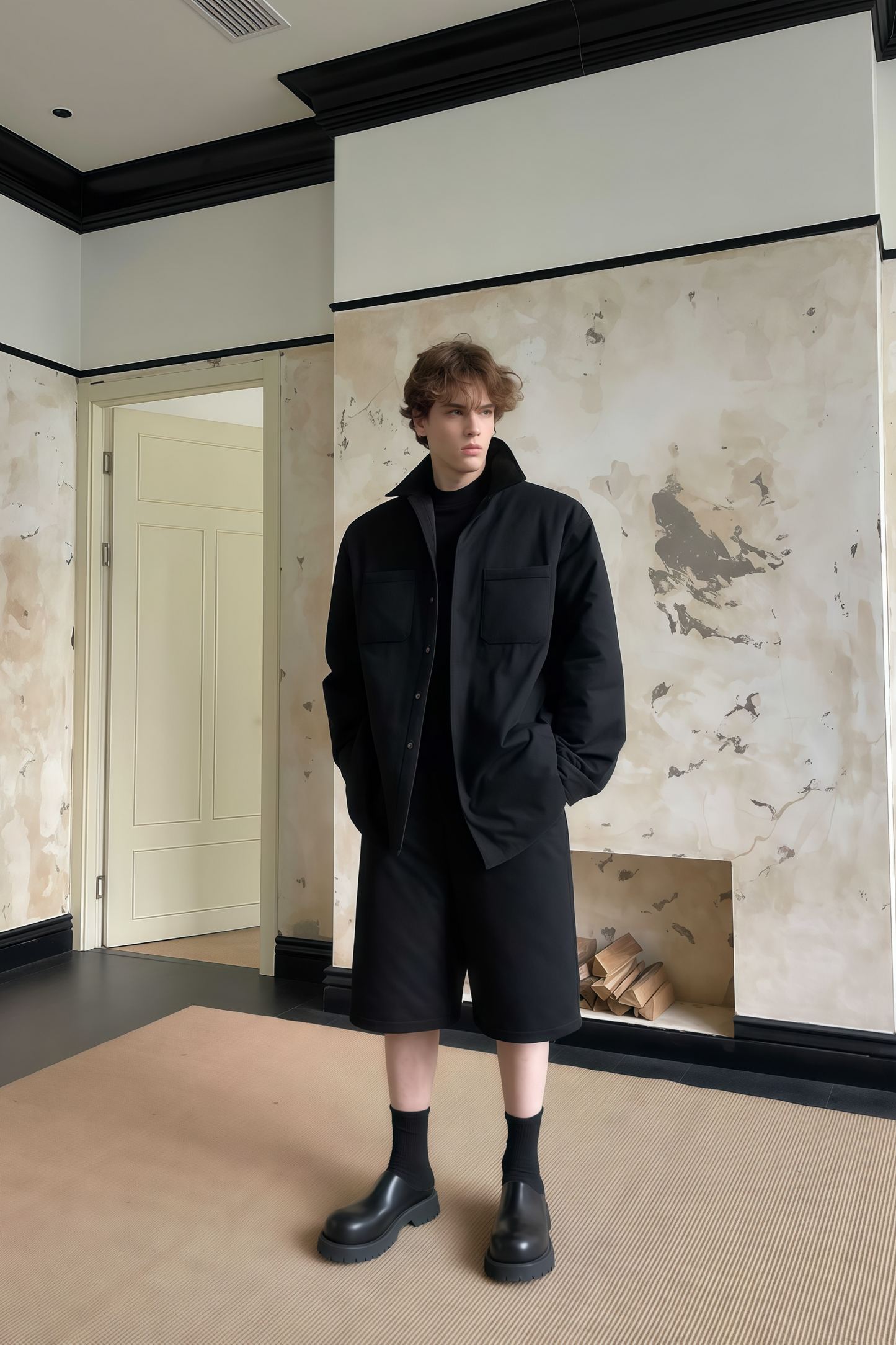 Finn black cotton jacket & shorts matching set