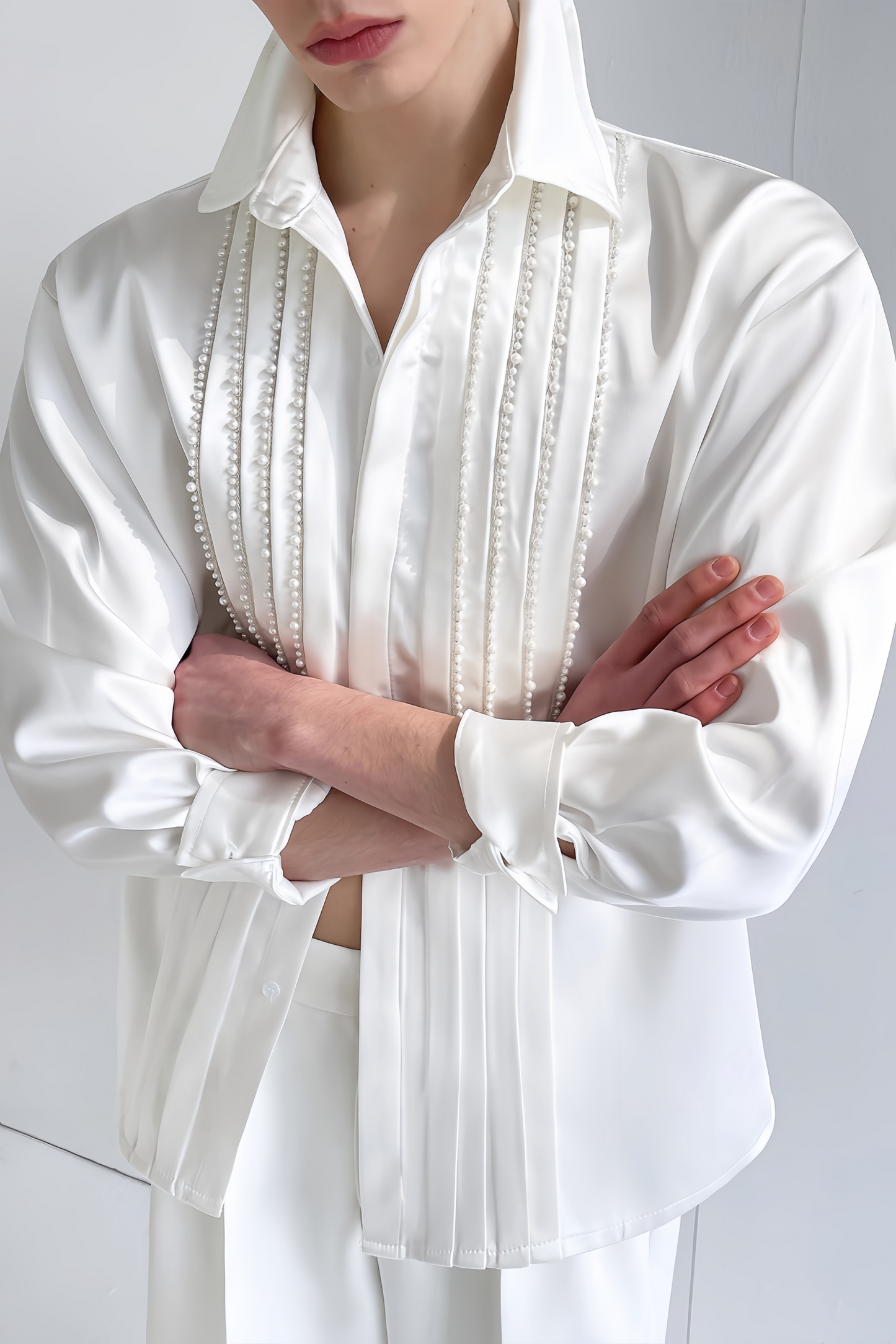 Mathis white faux-pearl embellishment shirt