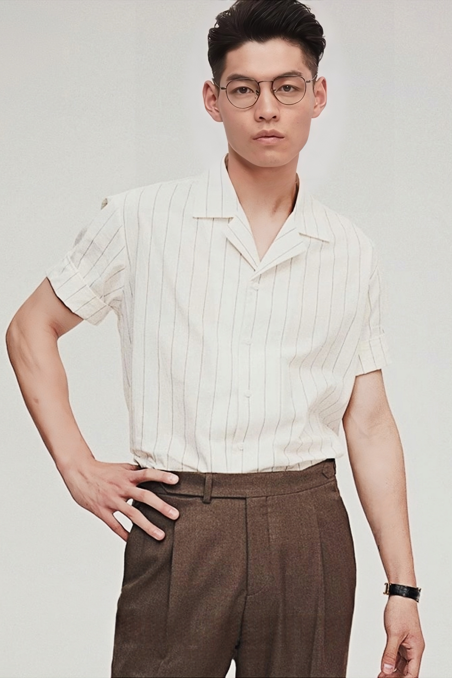 Felix white stripe-pattern camp-collar shirt