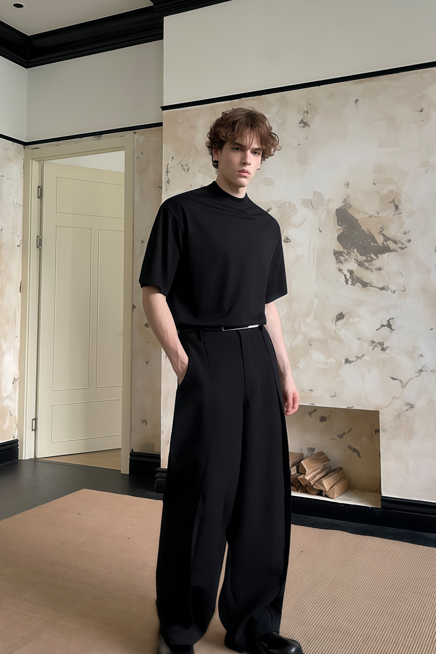 Yves black double-collar T-shirt