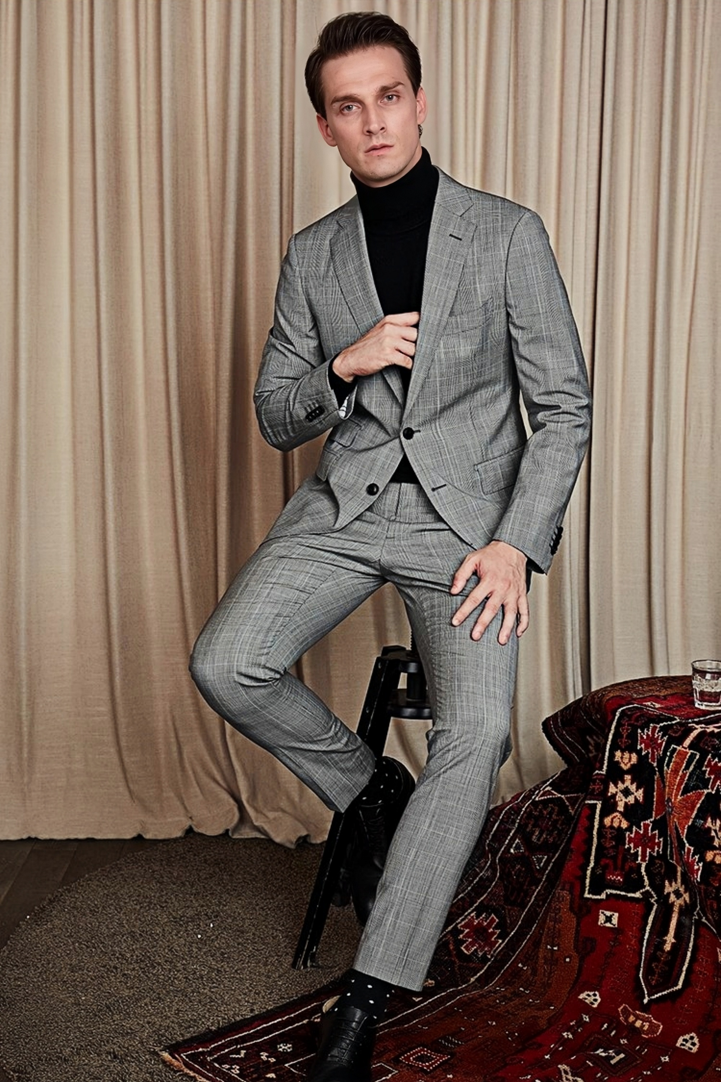 Barnaby light-gray glen-plaid trousers