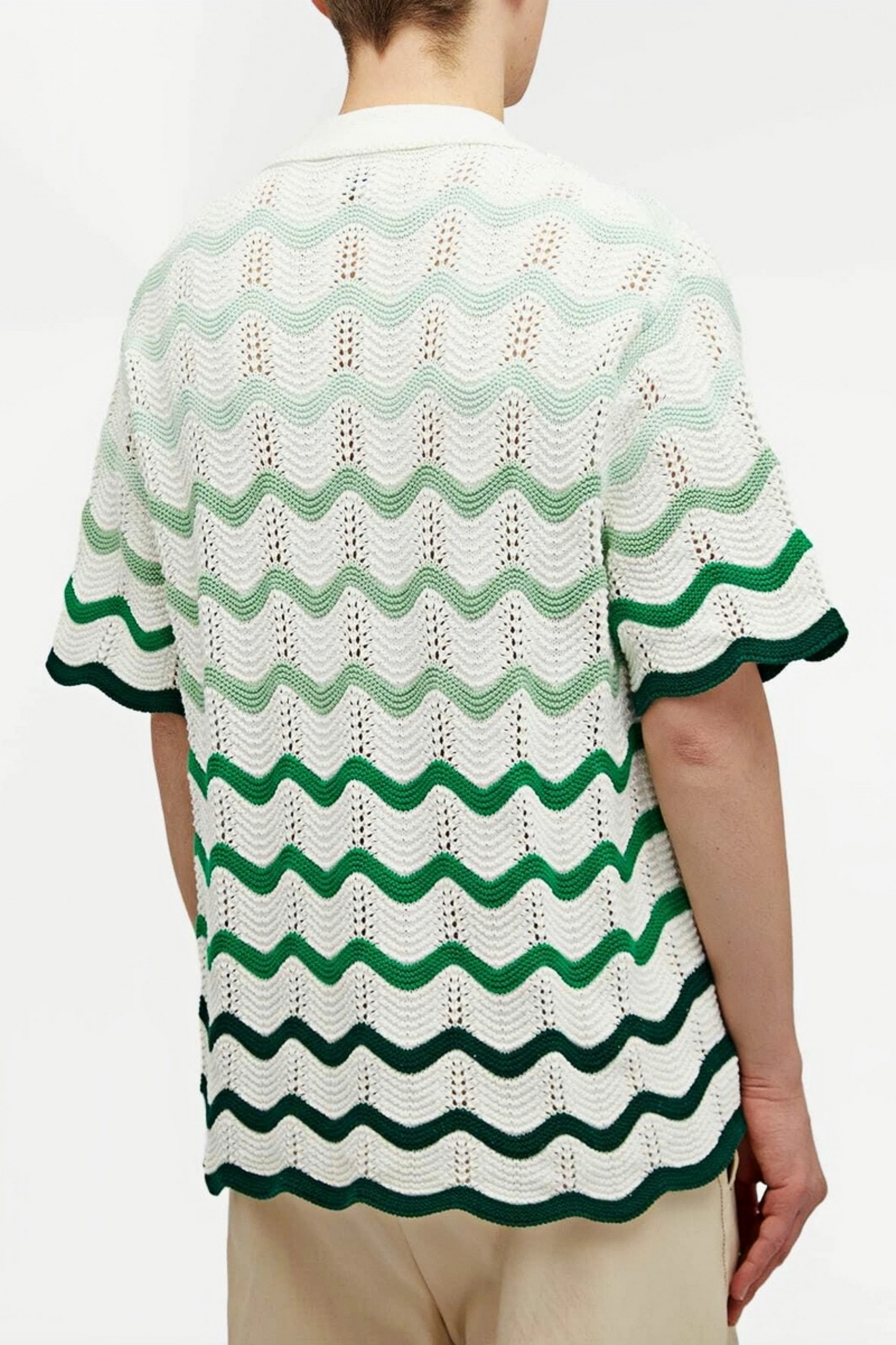 Mark green wave pattern knit short-sleeved cardigan