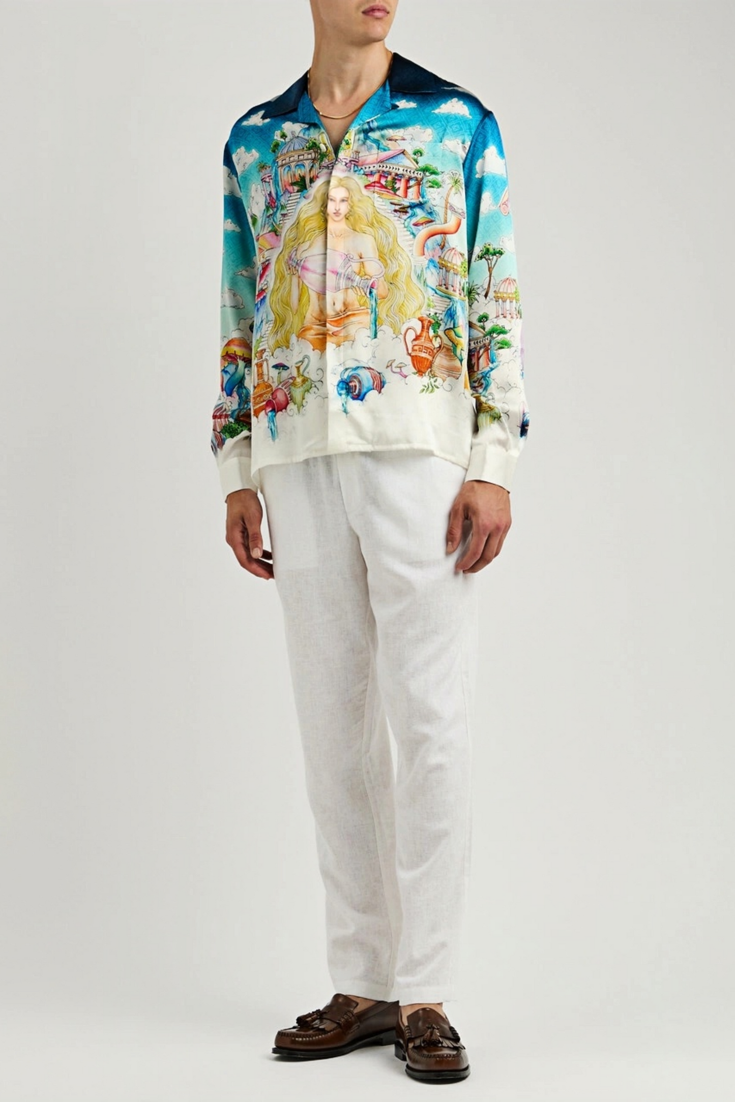 Archie white DORIS Artwork silk long-sleeve shirt