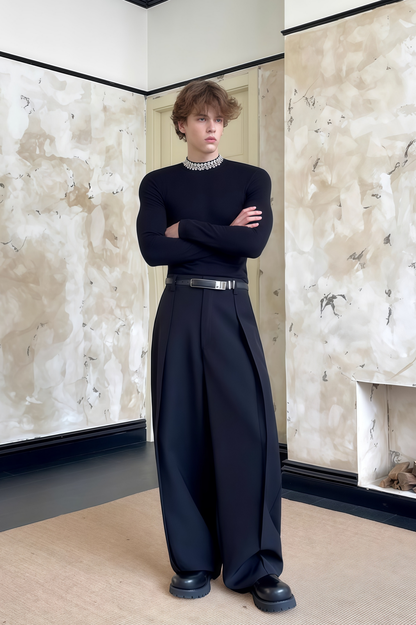 Nicolas black wide-leg trousers