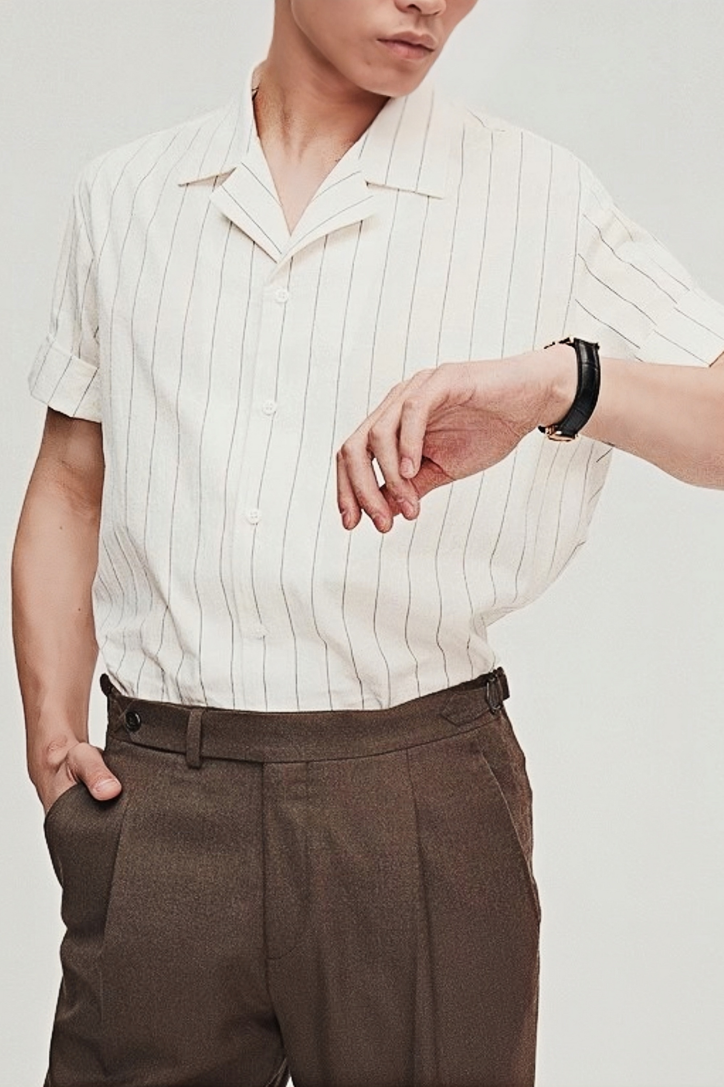 Felix white stripe-pattern camp-collar shirt