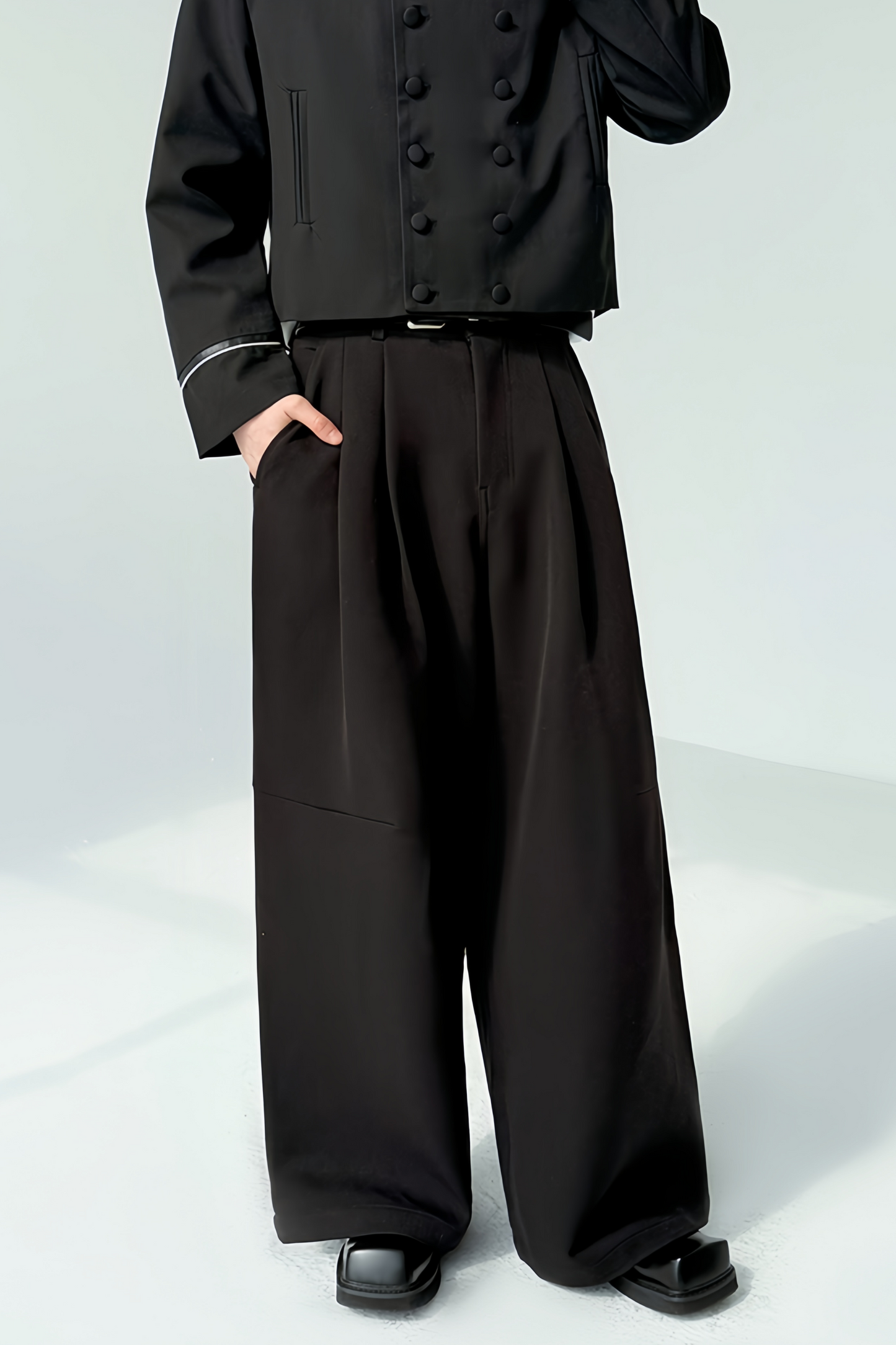 Nicolas black pleated wide-leg trousers