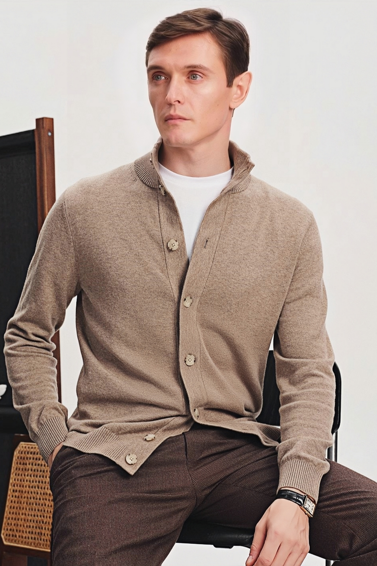 Jasper brown standing-collar knitted jacket