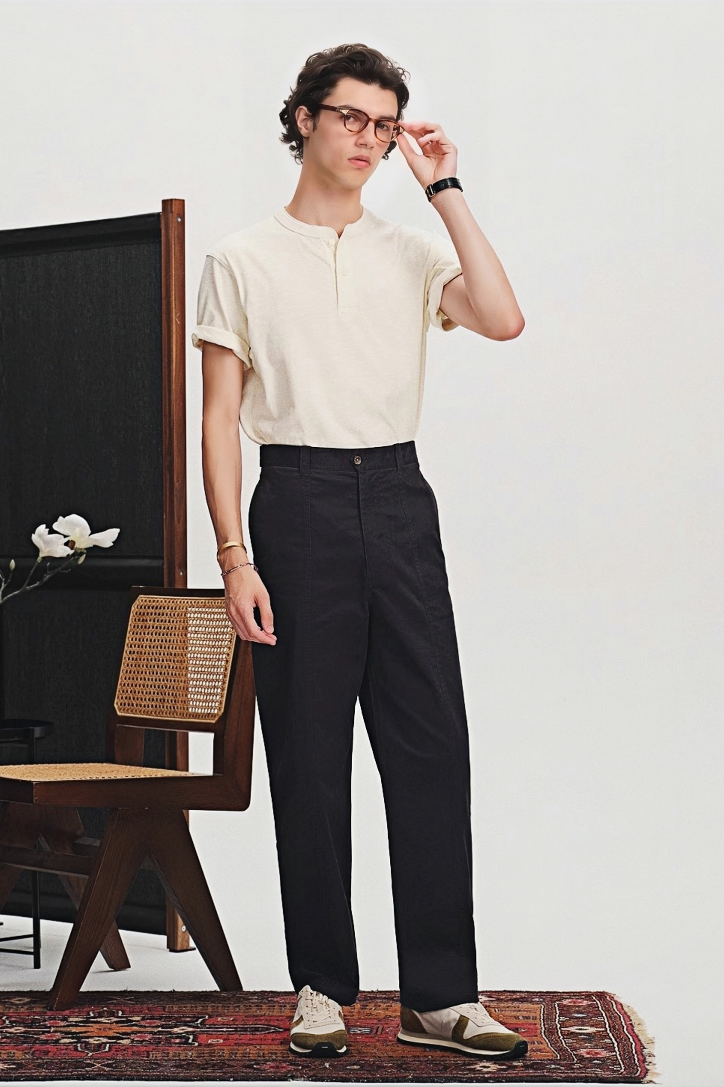 Augustine navy-blue loose straight-leg trousers