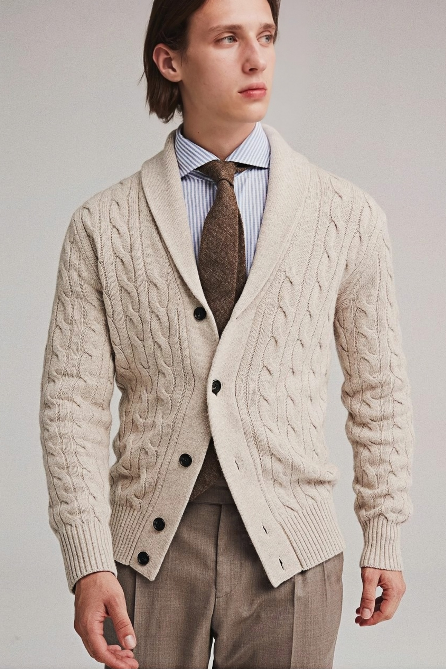 Grisham off-white shawl-collar wool cardigan