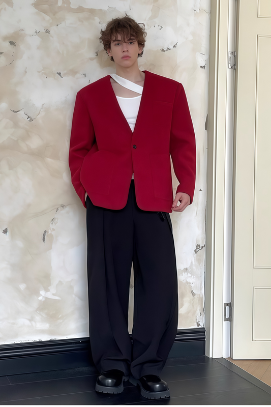 Vincent red collarless jacket