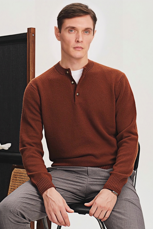 Yves brown Henley-collar jumper