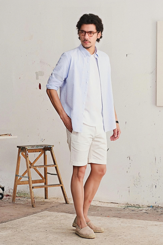 Stian light-blue stripe-pattern seersucker shirt