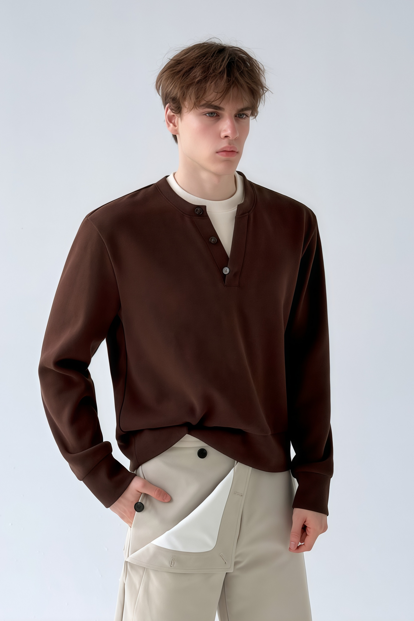 Théo brown mock two-piece sweatshirt