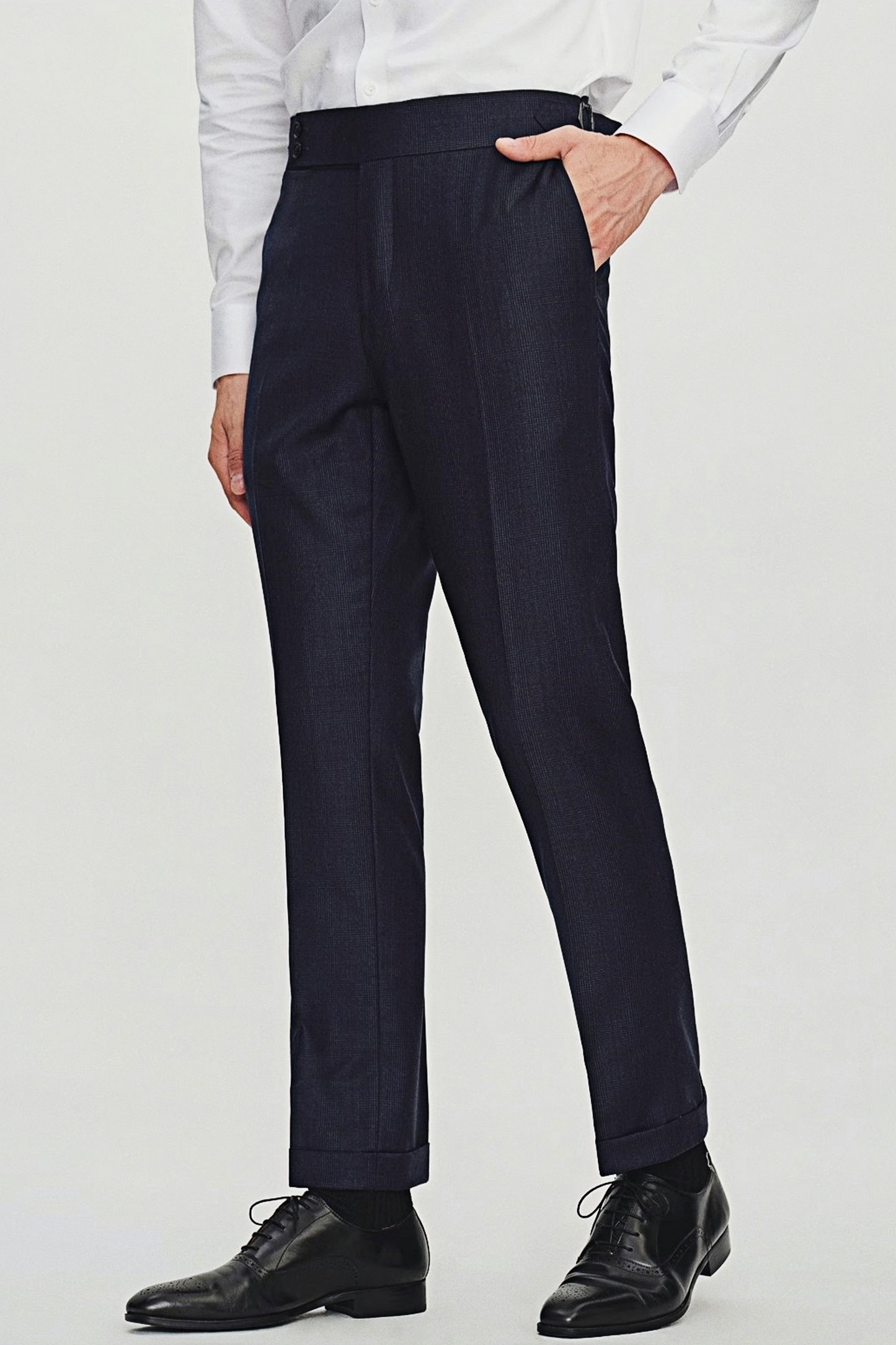 Nathaniel navy-blue glen-plaid trousers
