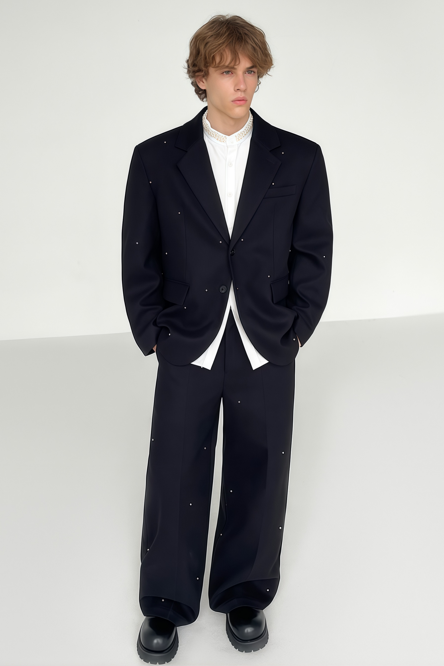 Felix black crystal-embellished suit