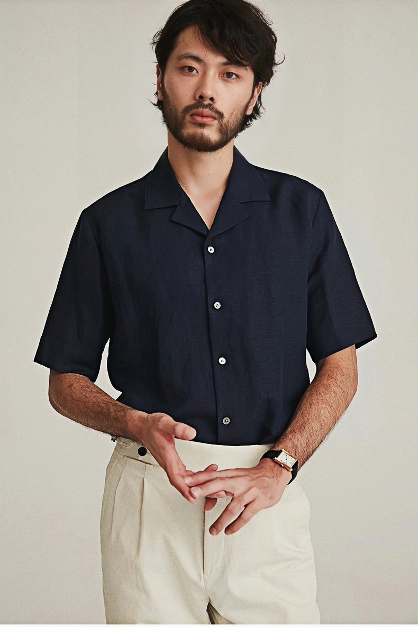 Gaspard navy-blue camp-collar shirt