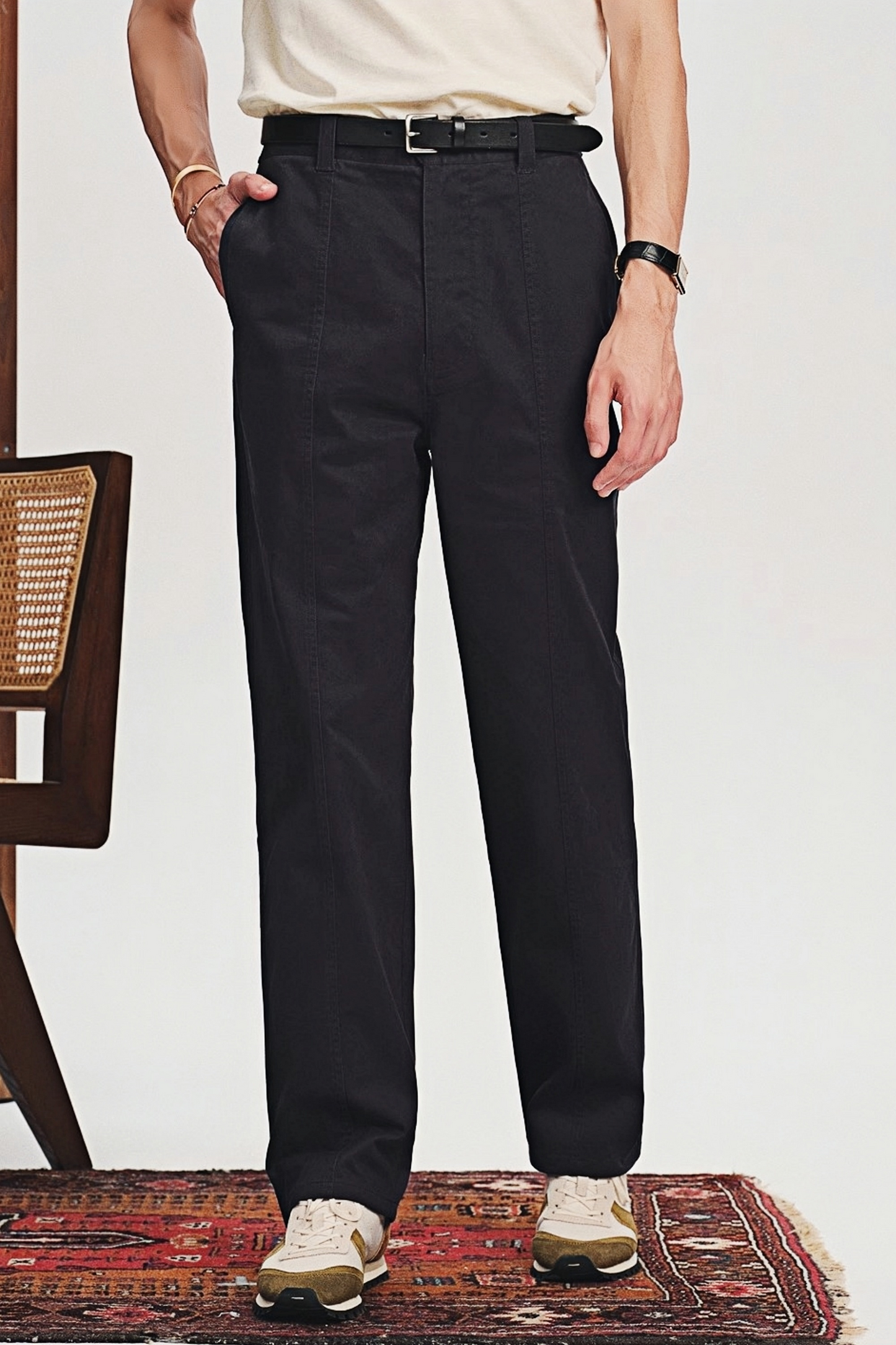 Augustine navy-blue loose straight-leg trousers