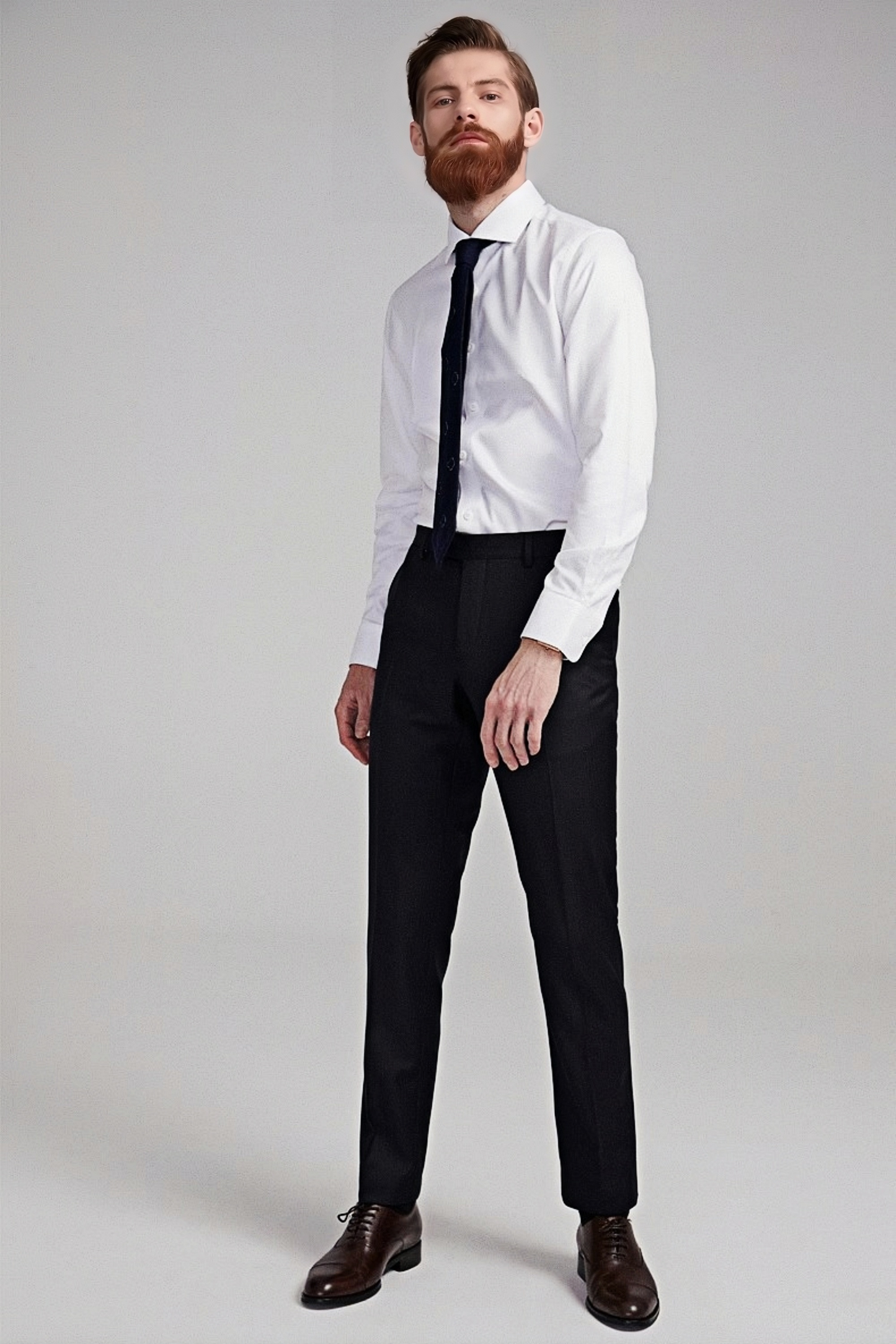 Ethan dark-blue herringbone-pattern trousers