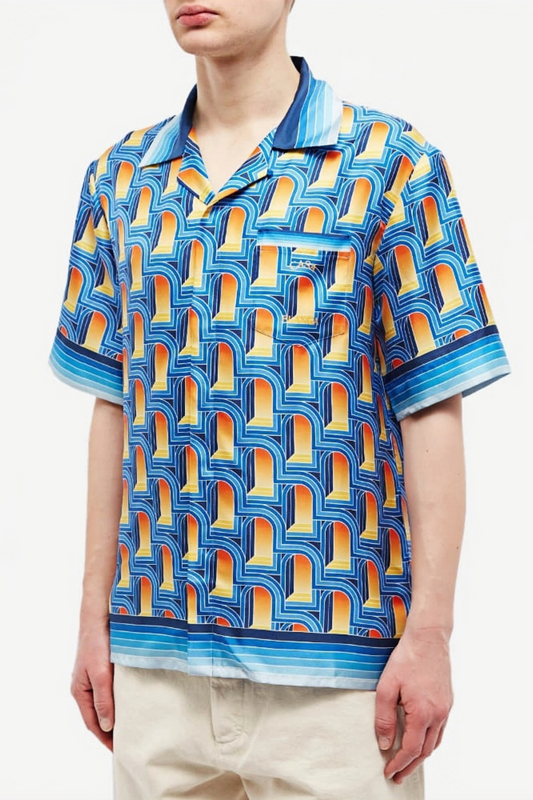 Basile blue geometric pattern short-sleeve shirt
