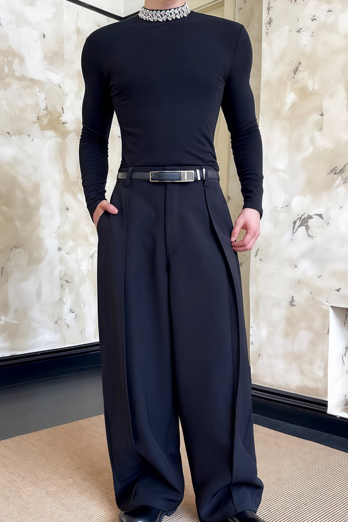 Nicolas black wide-leg trousers
