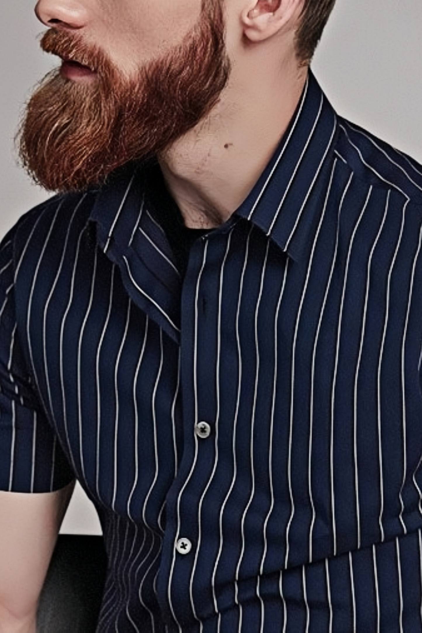 Fenrir navy blue stripe-pattern spread-collar shirt