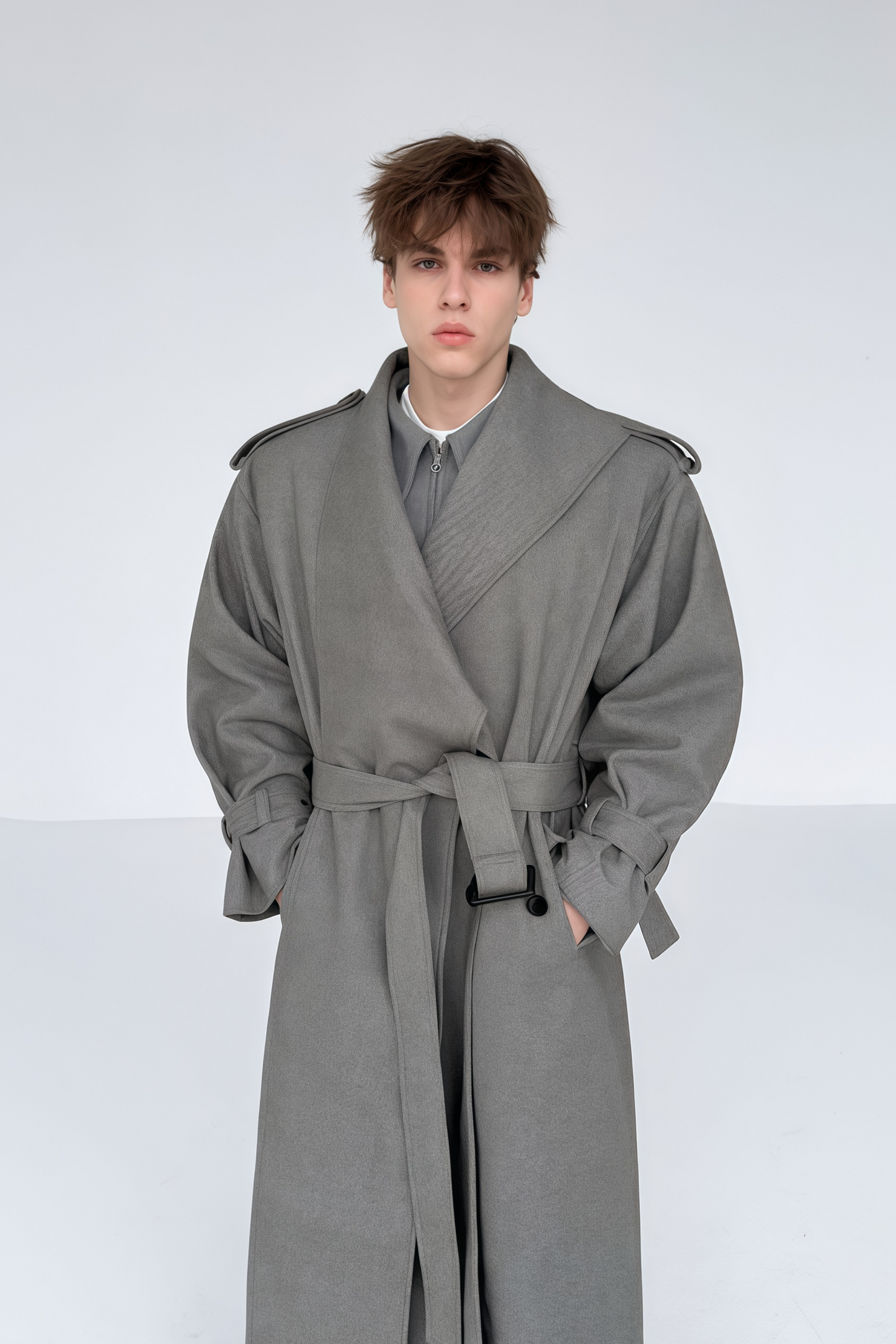 Soren gray multi-way-scarf maxi coat