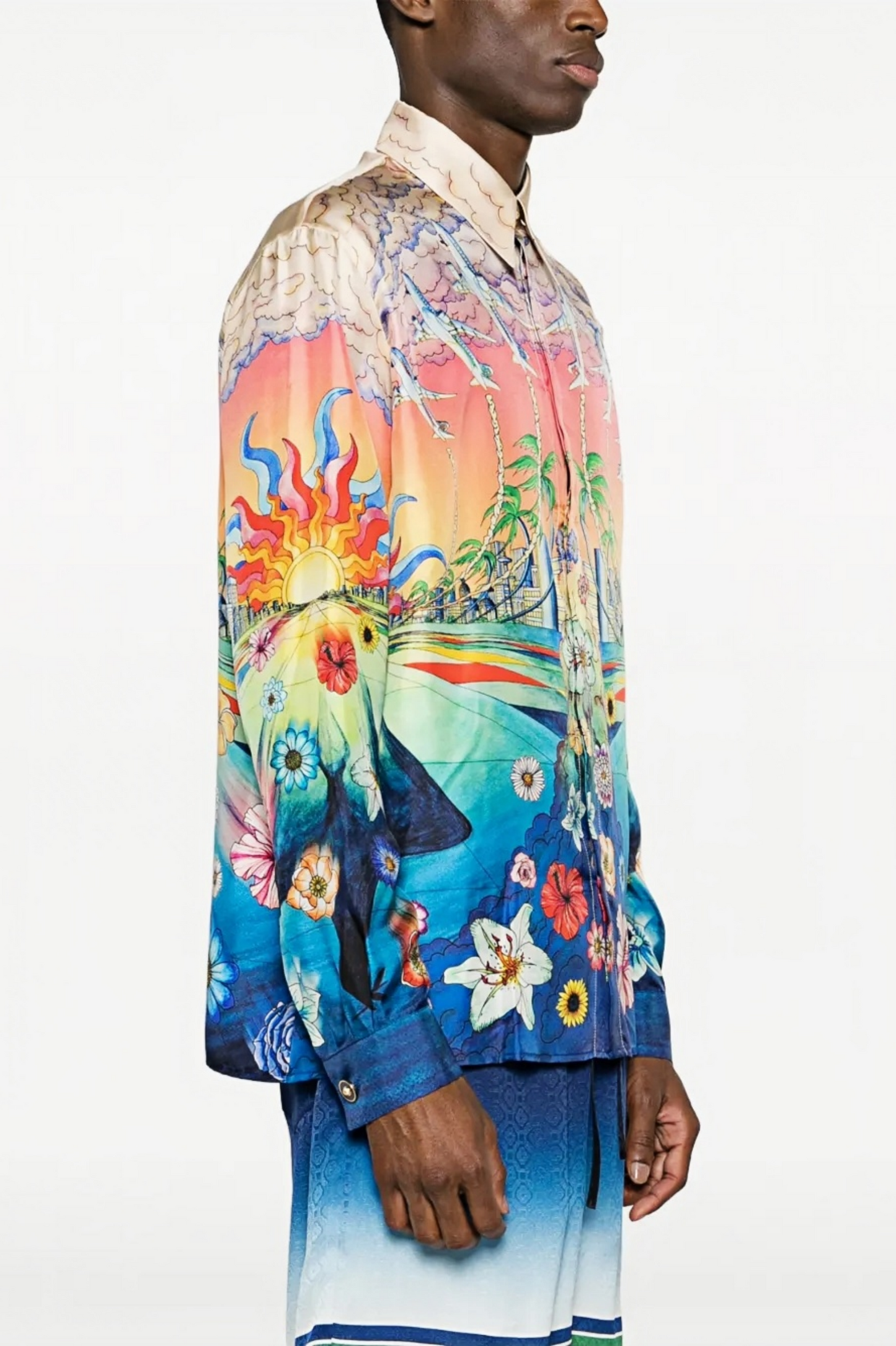Henri blue multicolor tropical print long-sleeve shirt