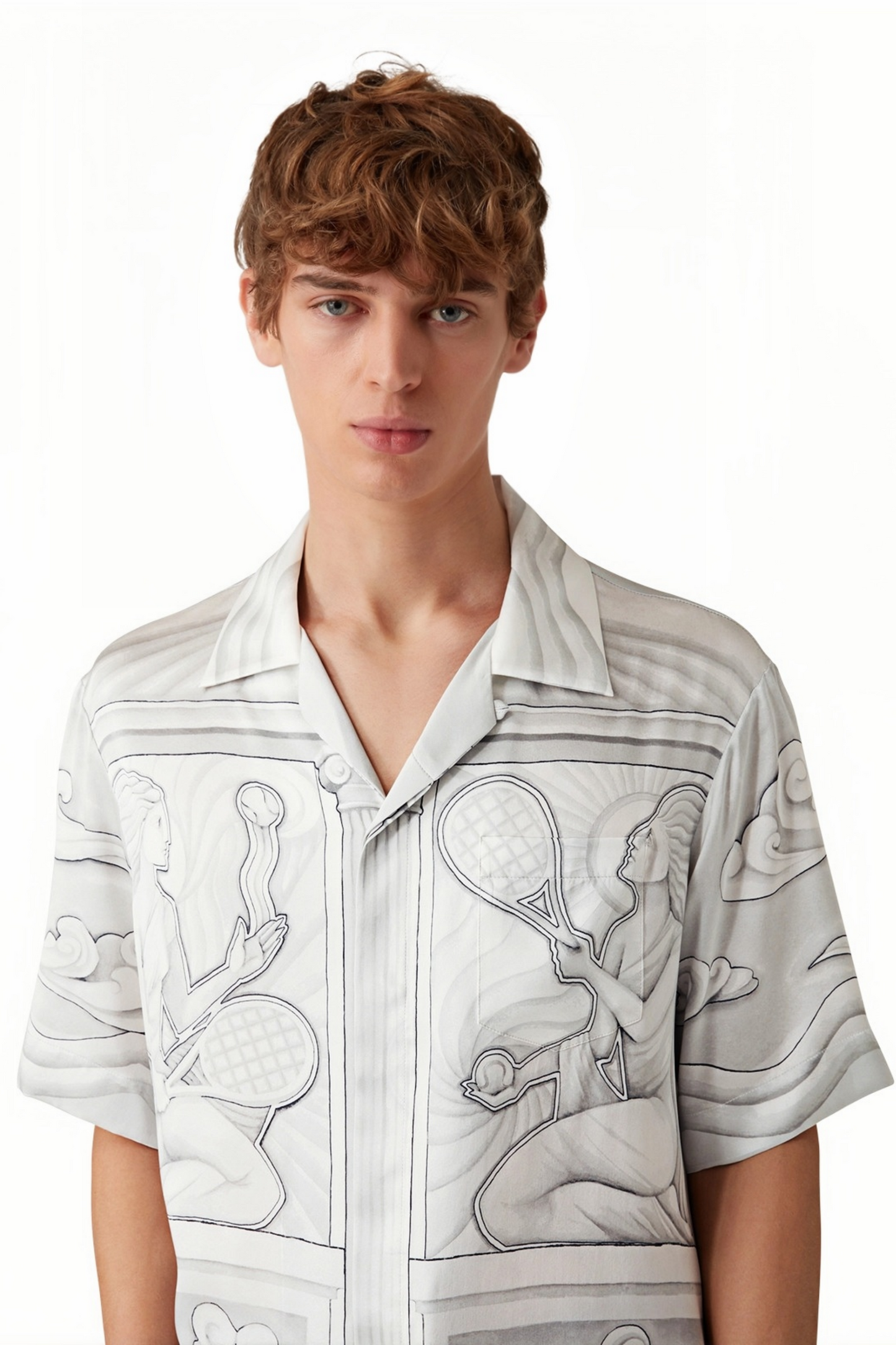 Tom white sketch print short-sleeve shirt