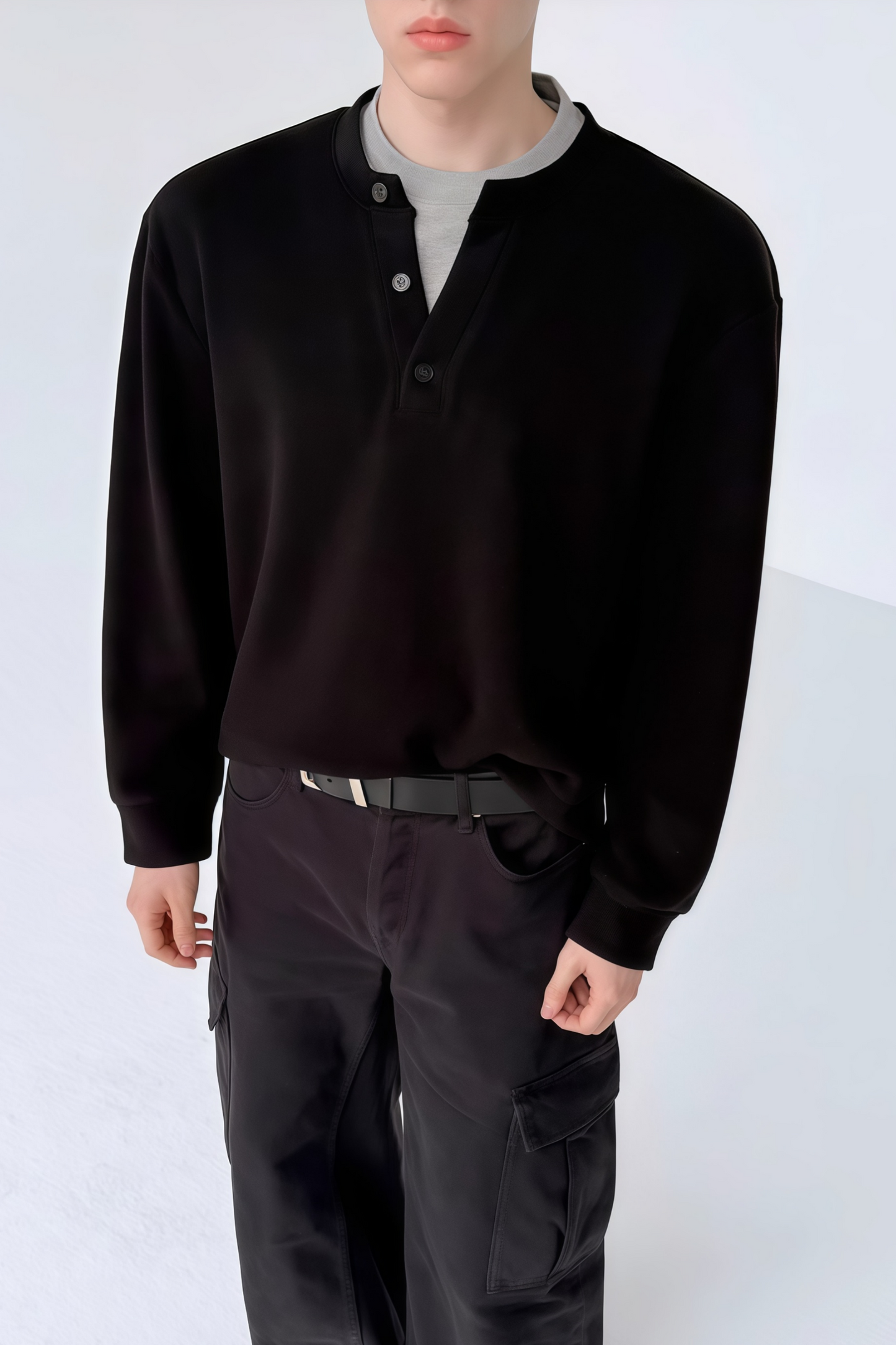 Théo black mock two-piece sweatshirt