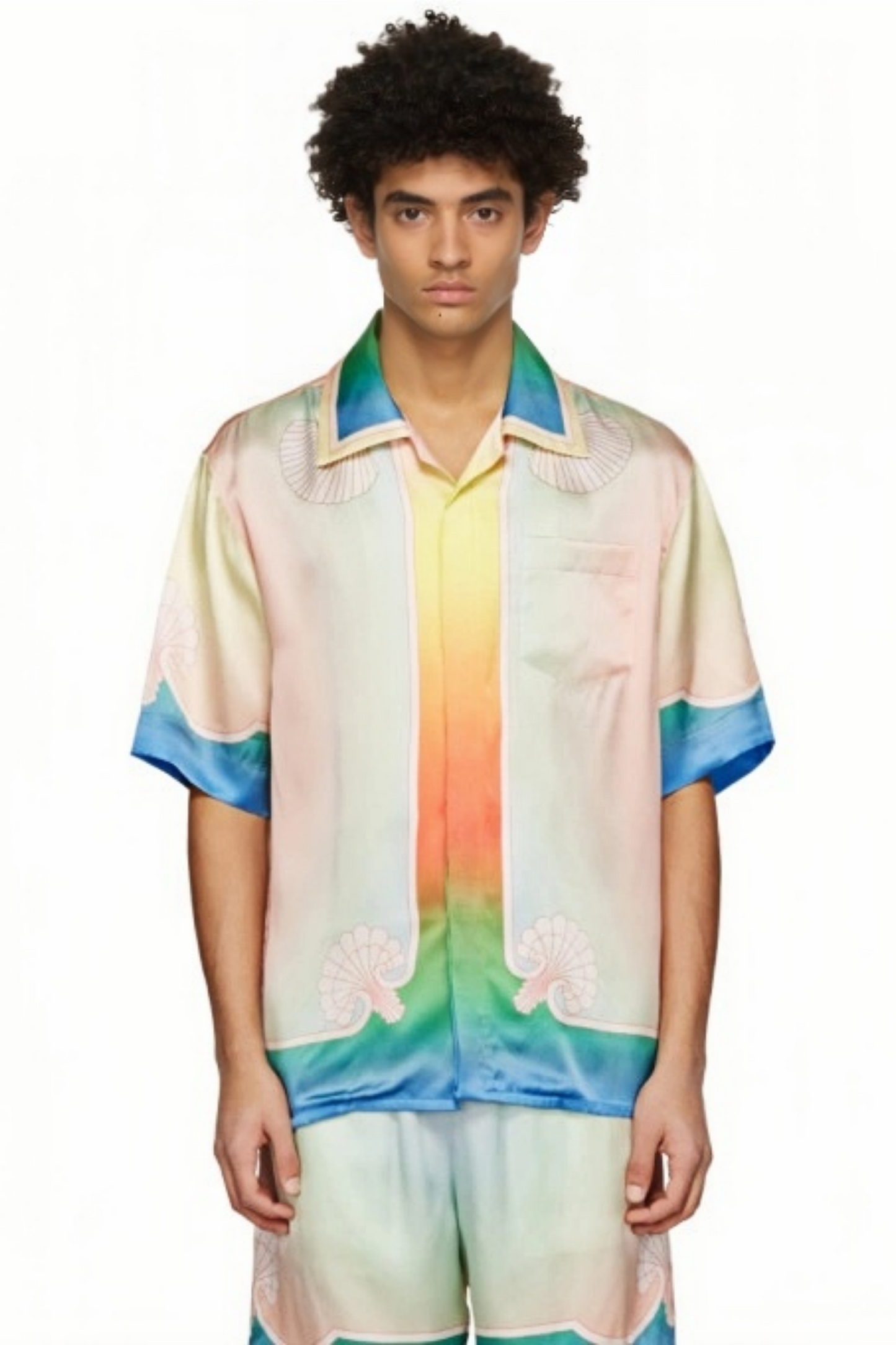 Antoine beige pastel gradient silk short-sleeve shirt