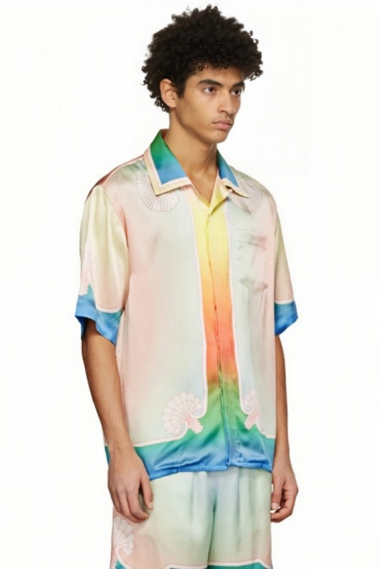 Antoine beige pastel gradient silk short-sleeve shirt