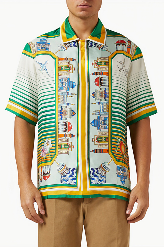 Mark green striped nautical short-sleeve shirt