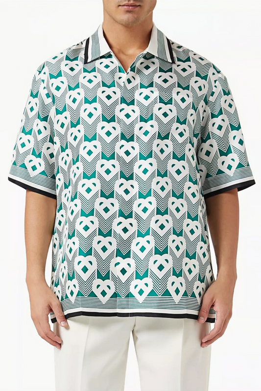 Aaron green geometric short-sleeve shirt