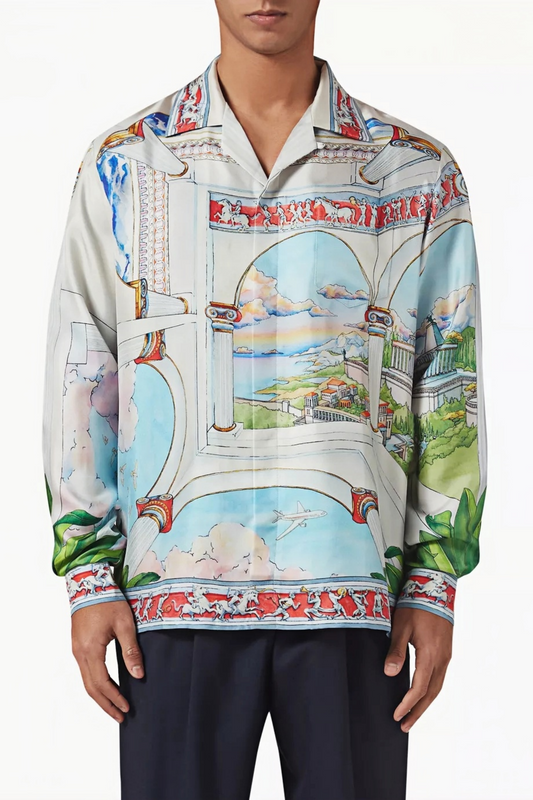 George white scenic print long-sleeve shirt