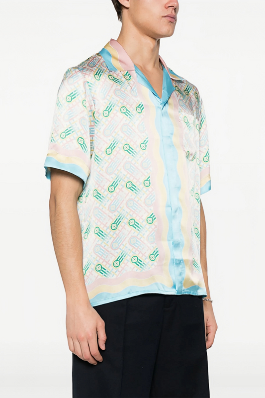 Cameron light-blue abstract print short-sleeve shirt