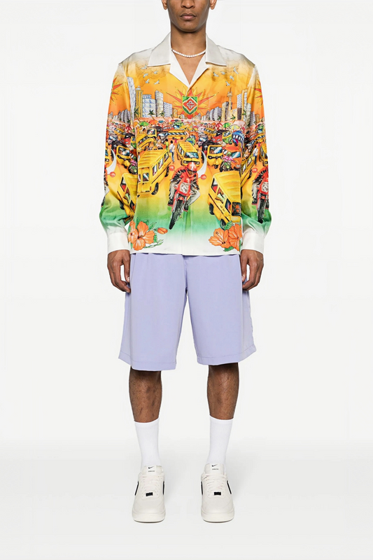 Aaron yellow city print short-sleeve shirt