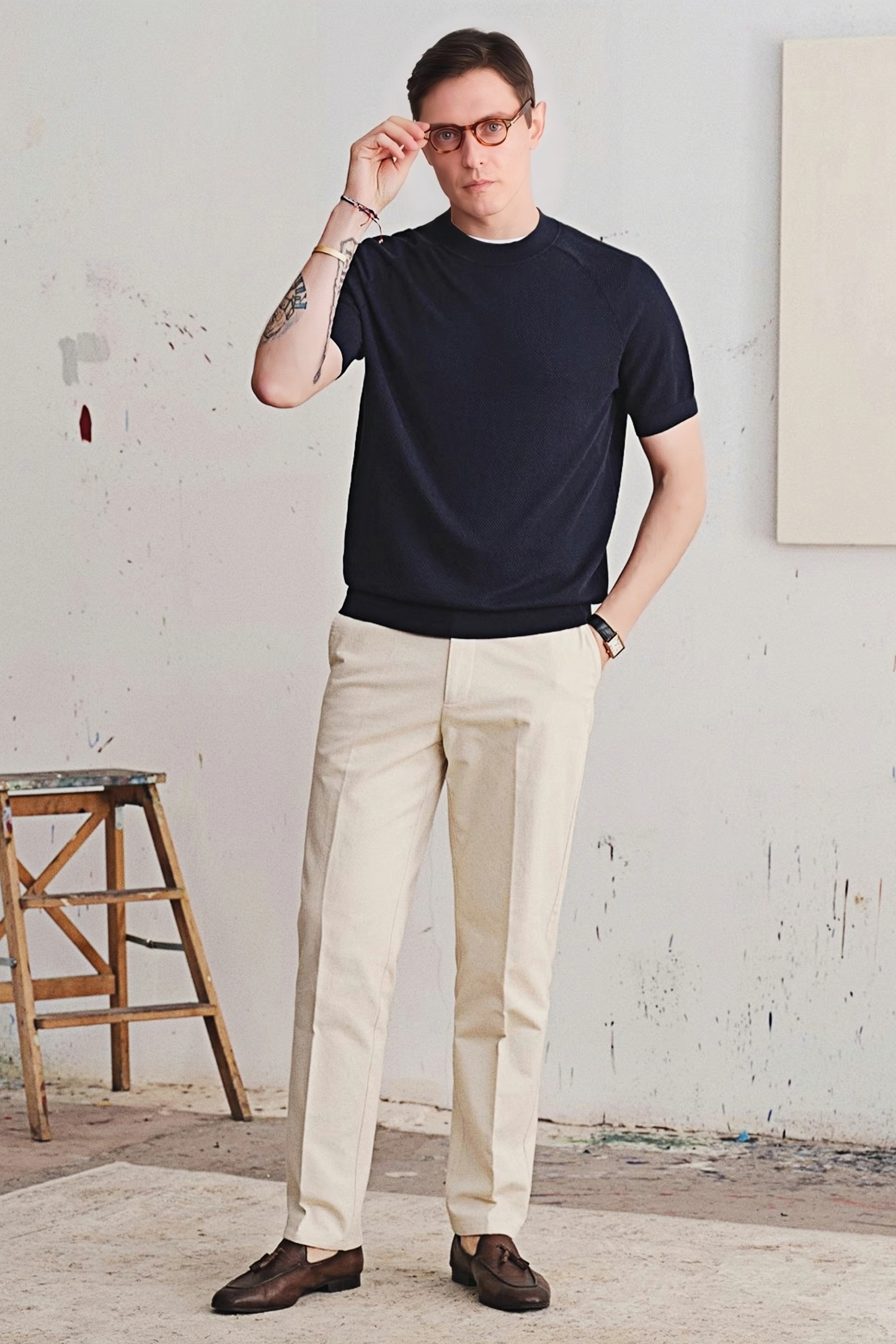 Dorian navy blue round-neck T-shirt
