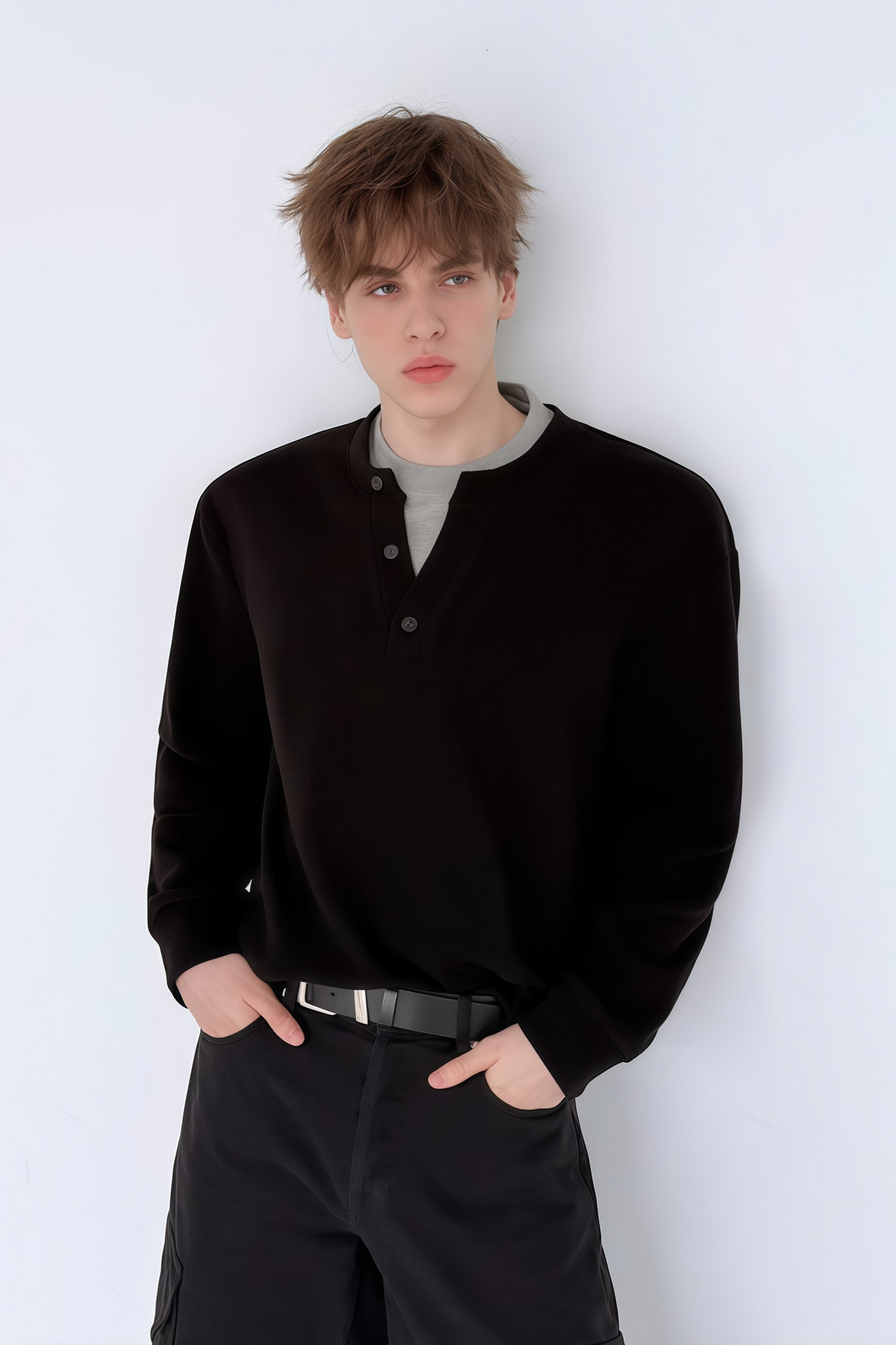 Théo black mock two-piece sweatshirt