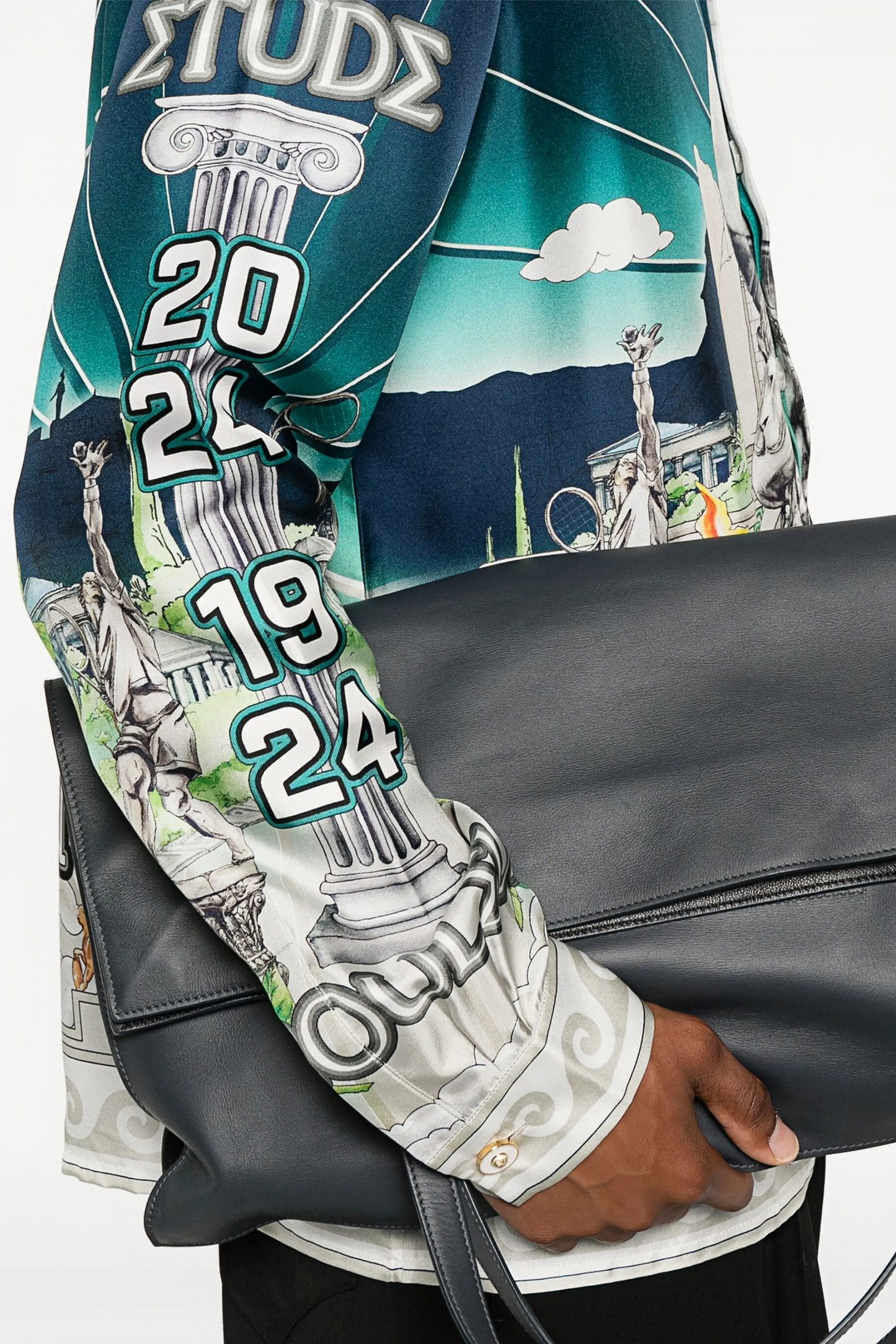 Zac blue statue print short-sleeve shirt