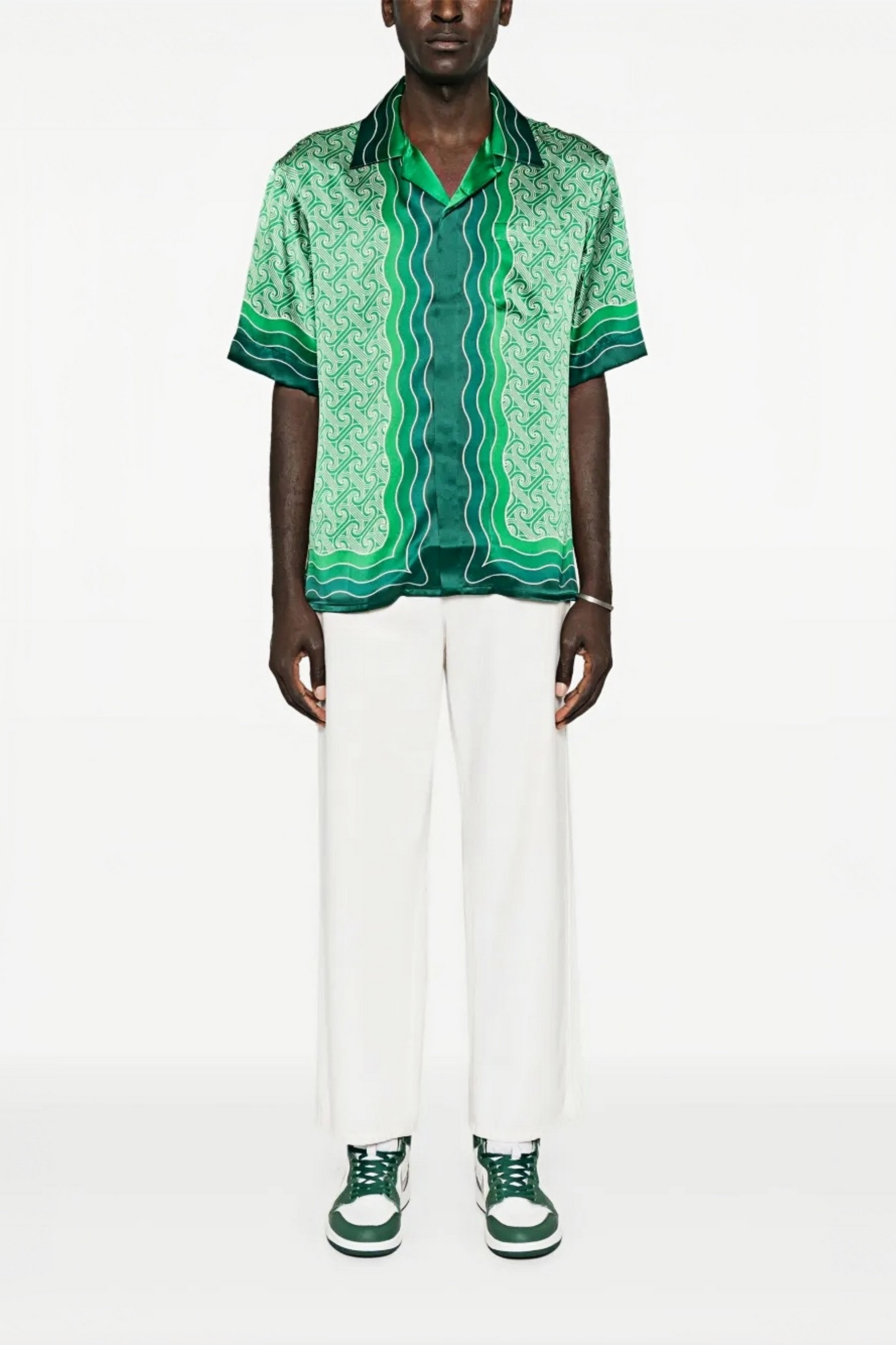 Eric green wave print short-sleeve shirt
