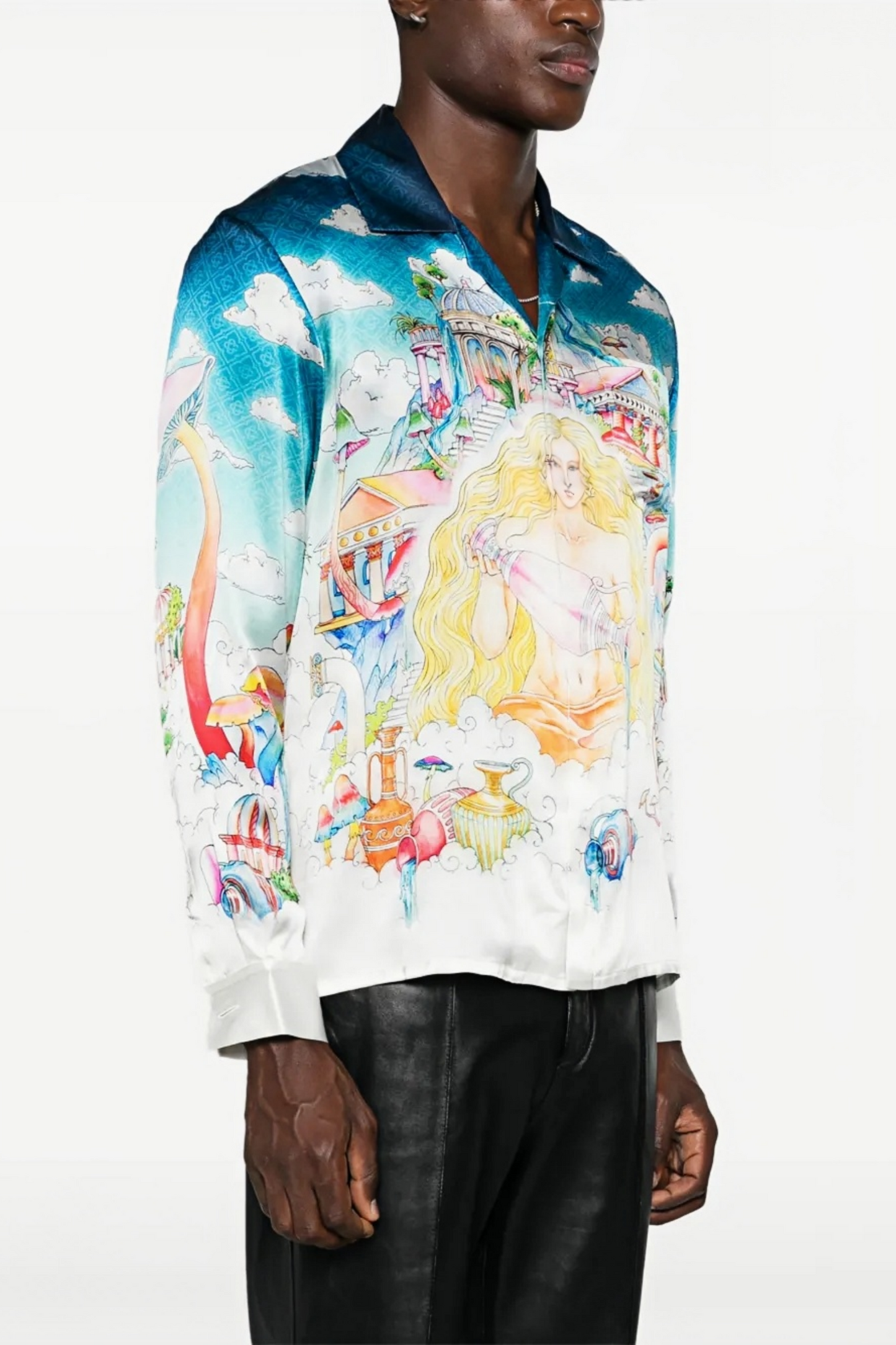 Archie white DORIS Artwork silk long-sleeve shirt