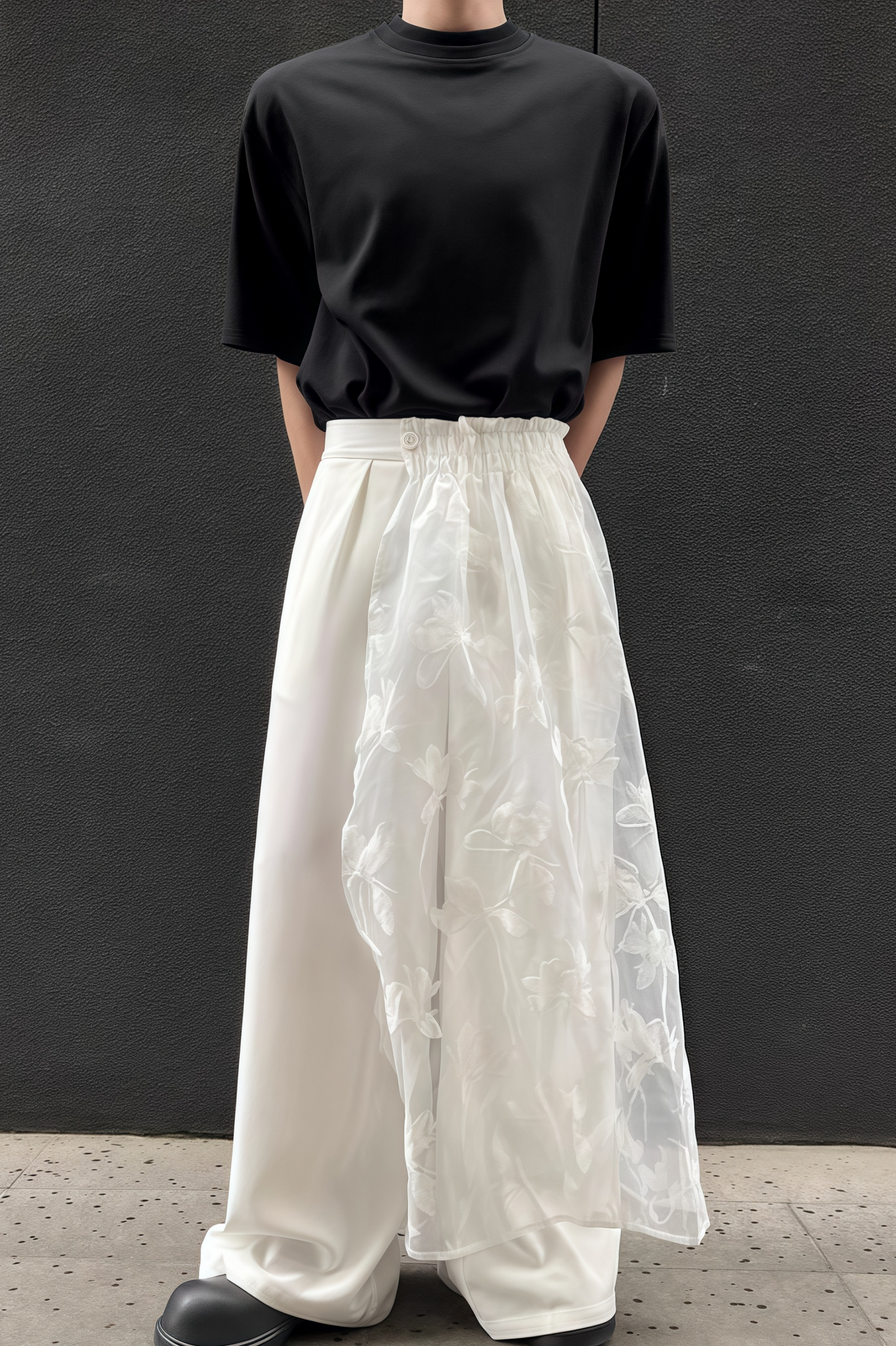 Matthew white layered mesh trousers