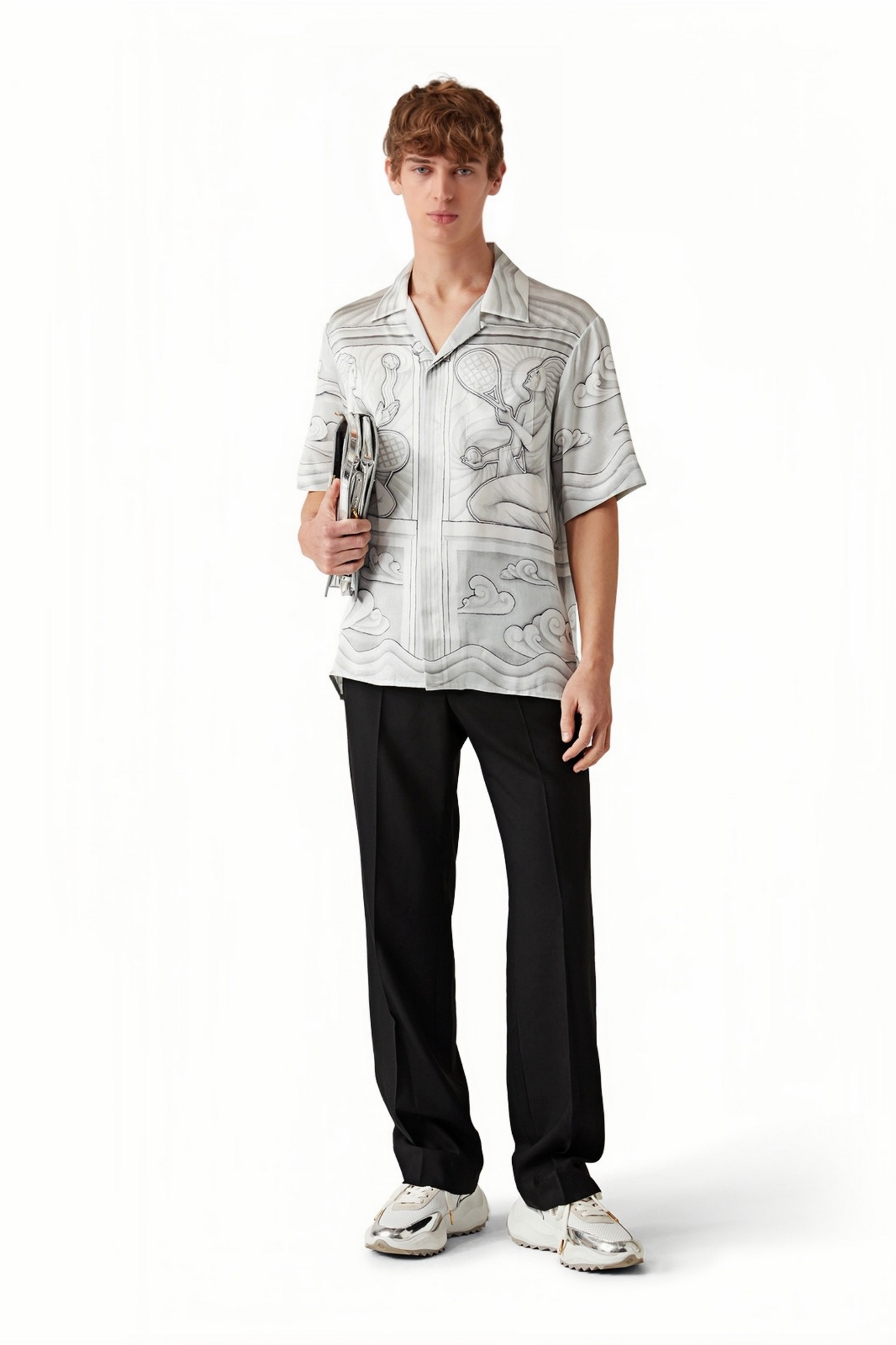 Tom white sketch print short-sleeve shirt