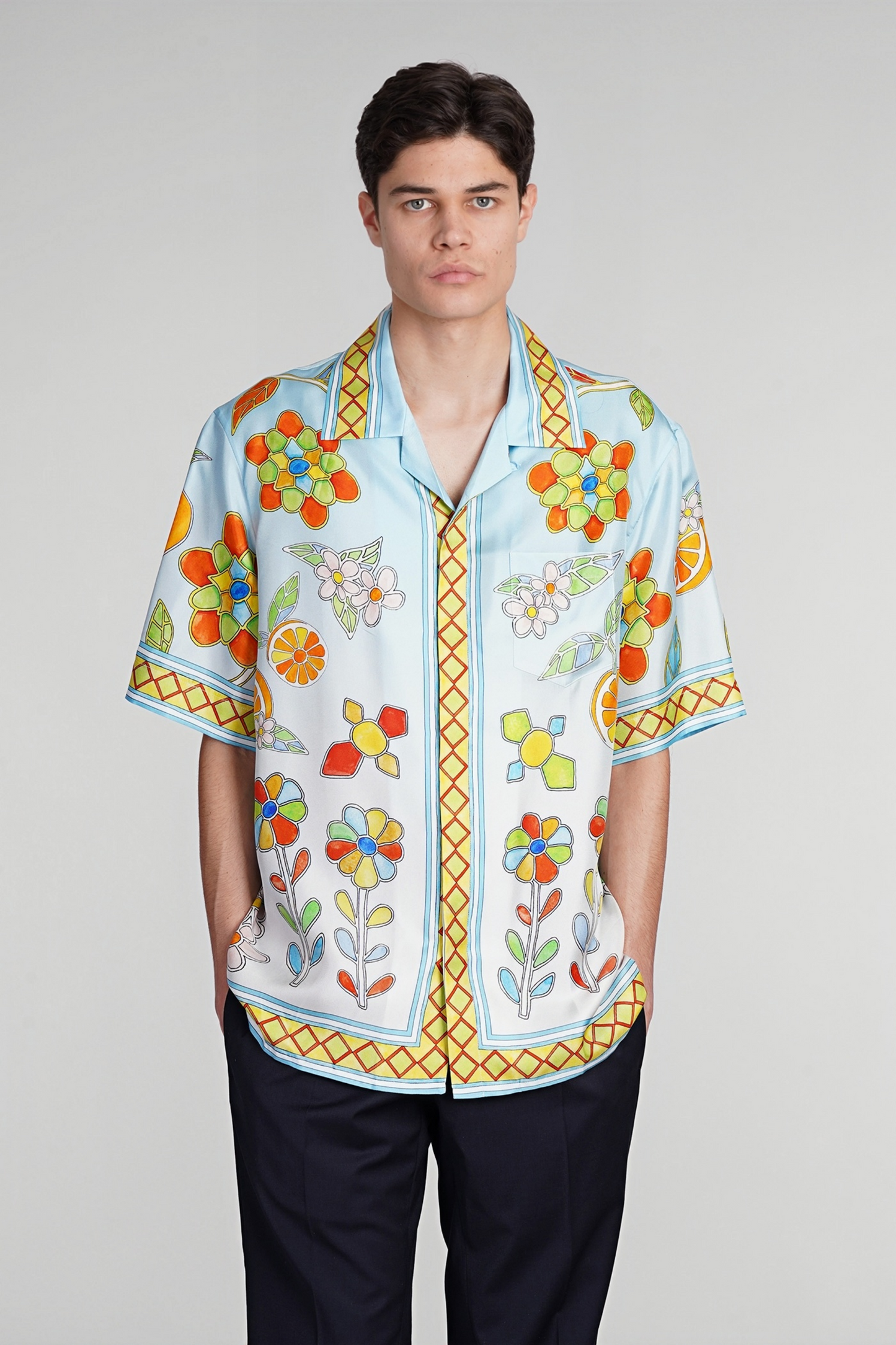 Brian light blue floral print short-sleeve shirt